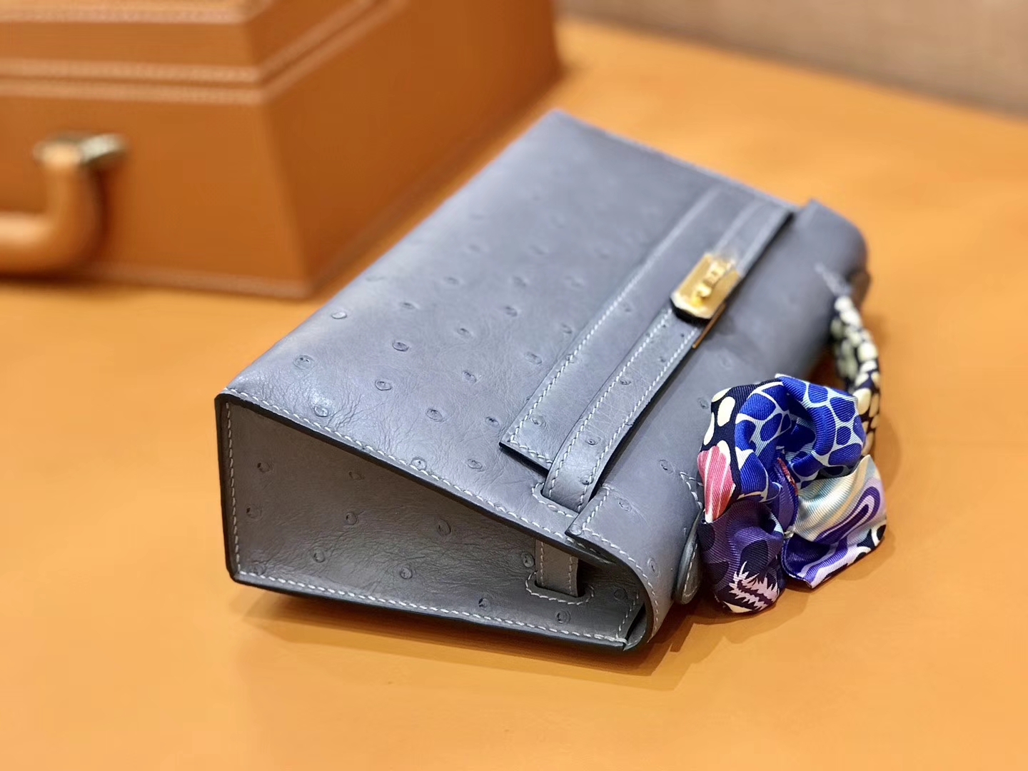 Hermès（爱马仕）MiniKelly 迷你凯莉 冰川蓝 鸵鸟皮 1代 金扣 22cm