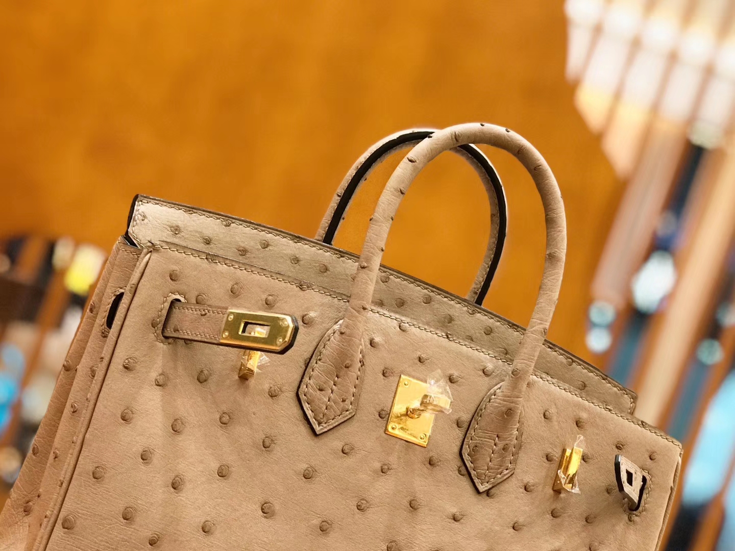 Hermès（爱马仕）Birkin 25cm 鸵鸟皮 奶粉色 全手工缝制 现货