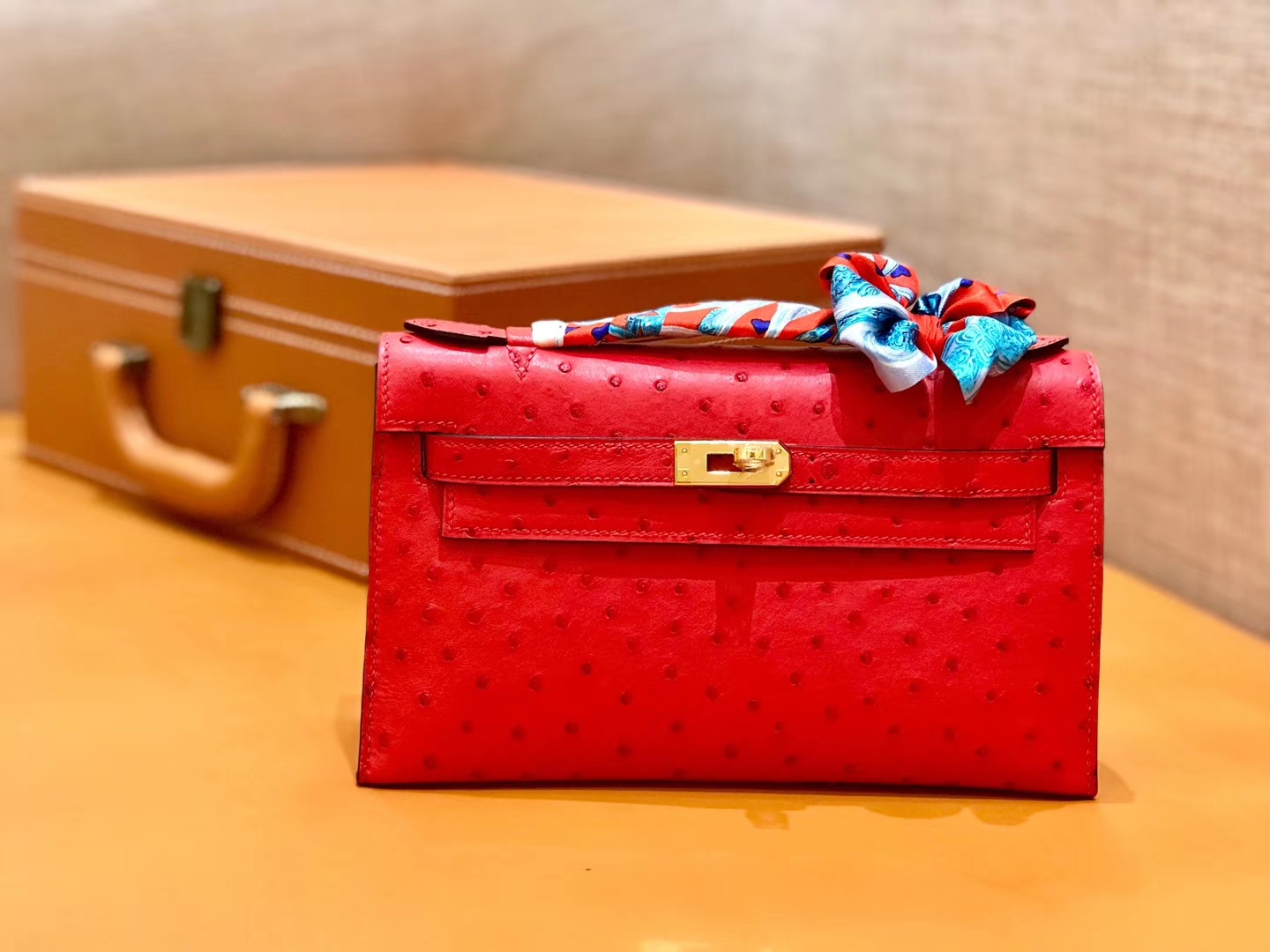 Hermès（爱马仕）MiniKelly 迷你凯莉 中国红 鸵鸟皮 1代 22cm