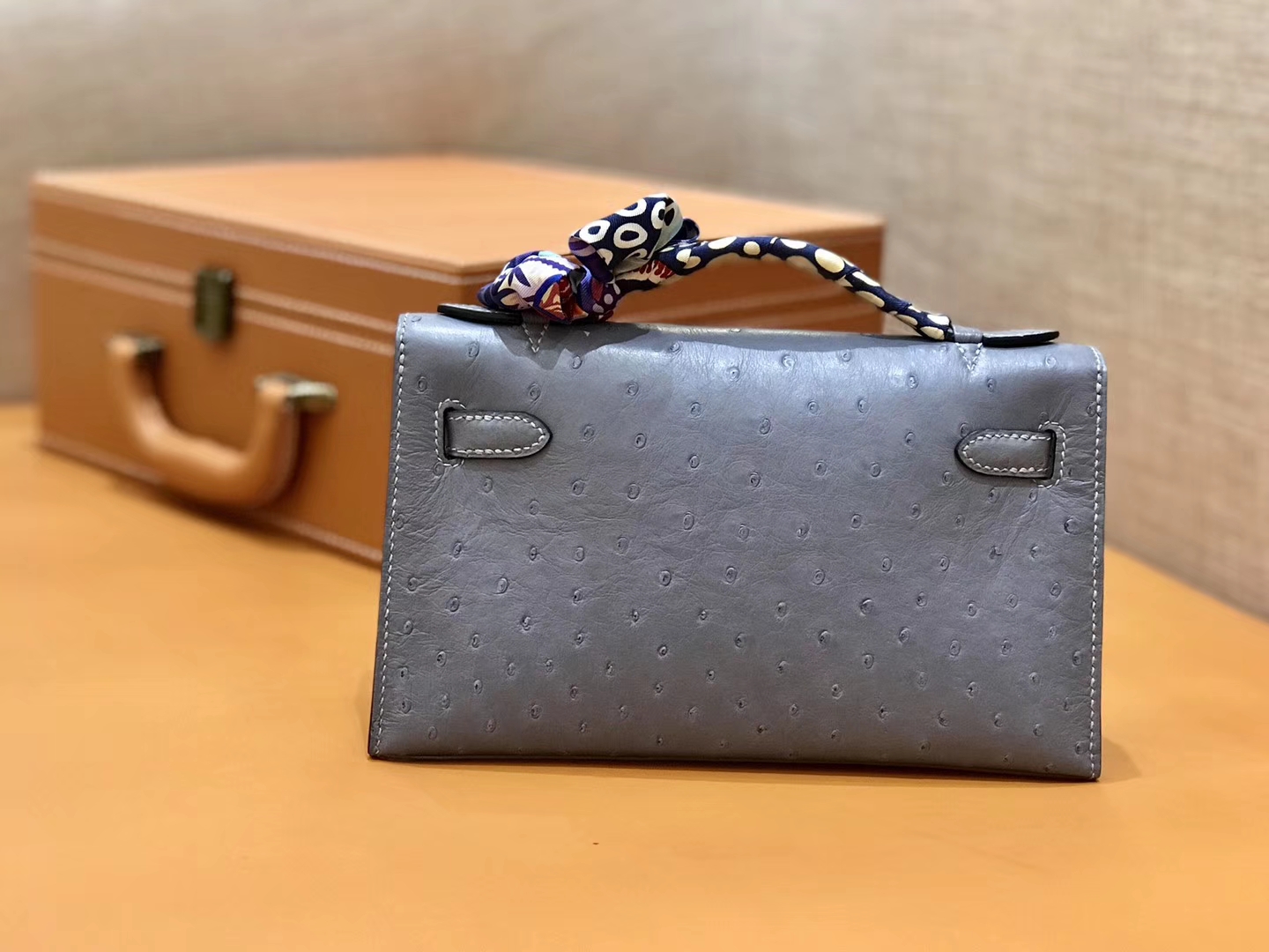 Hermès（爱马仕）MiniKelly 迷你凯莉 冰川蓝 鸵鸟皮 1代 金扣 22cm