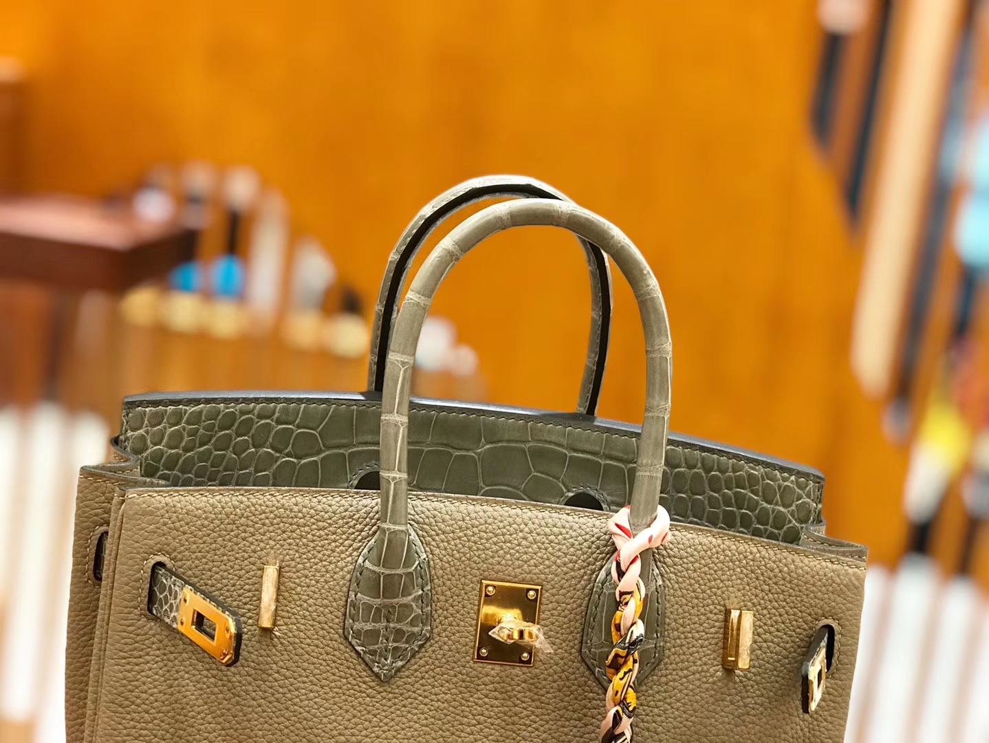 Hermès（爱马仕）Birkin 25cm Touch 斑鸠灰 鳄鱼皮拼牛皮 全手工缝制