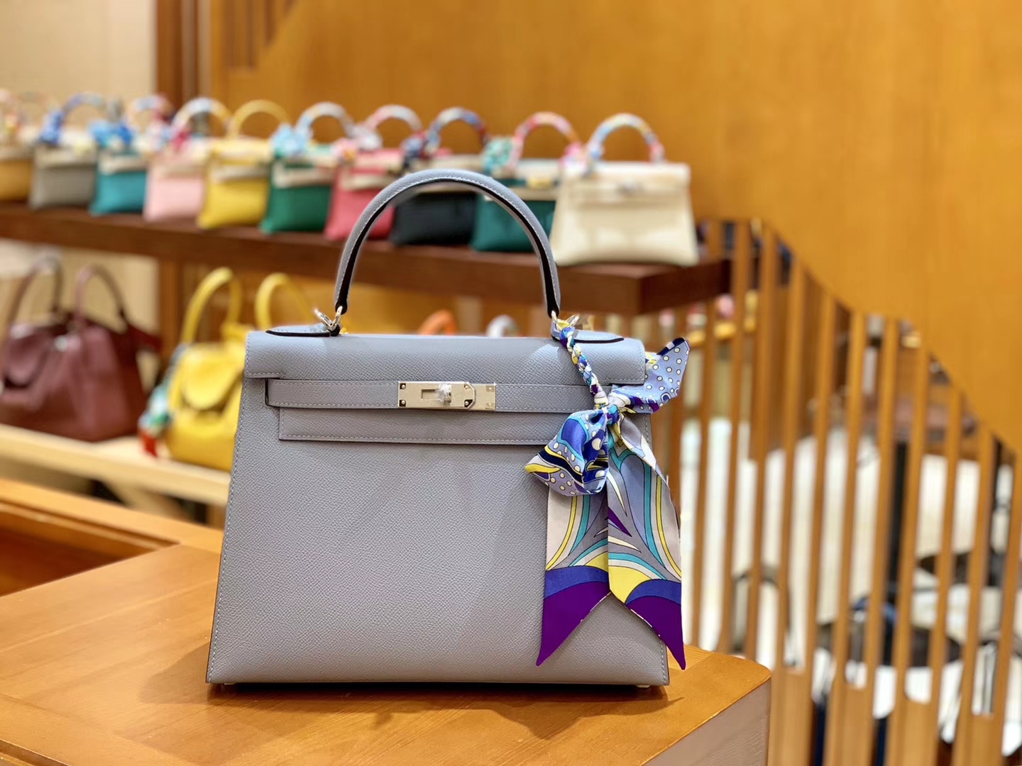 Hermès（爱马仕）Kelly 凯莉包 掌纹牛皮 冰川蓝 银扣 28cm 全手工 现货