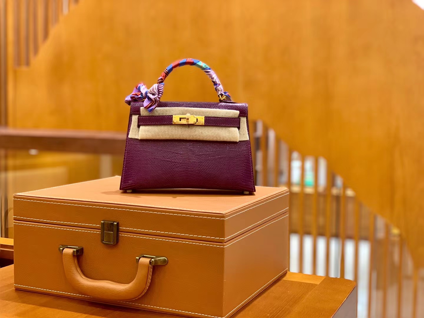 Hermès（爱马仕）迷你2代 19cm 海葵紫 金扣 蜥蜴皮 全手工缝制