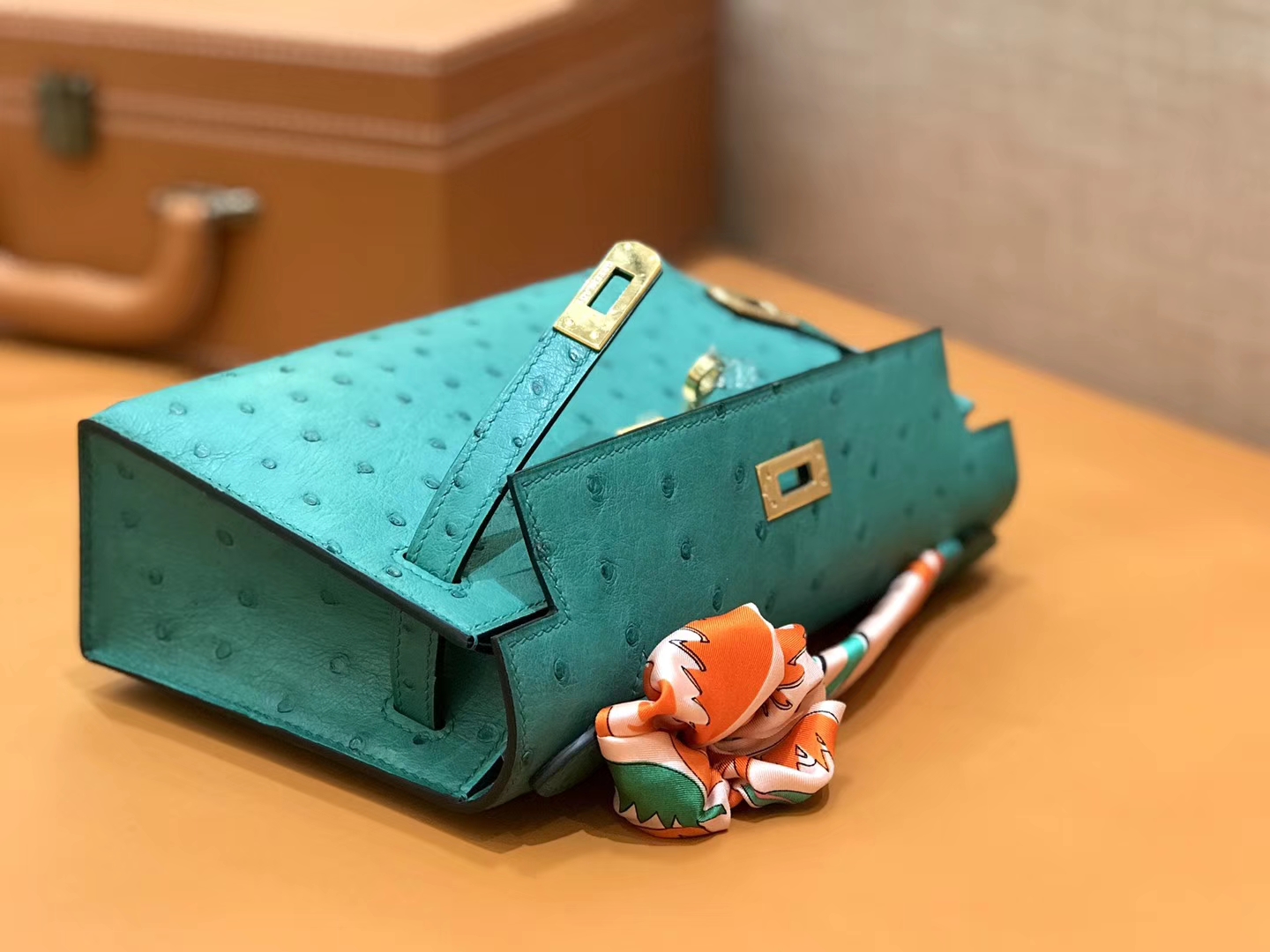 Hermès（爱马仕）Mini 1代 鸵鸟皮 丝绒绿 全手工缝制 现货