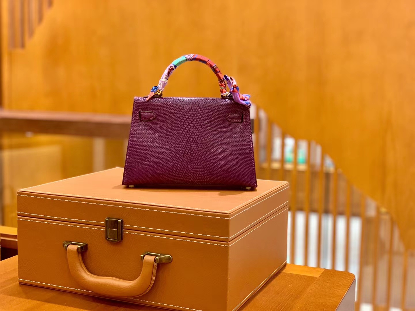 Hermès（爱马仕）迷你2代 19cm 海葵紫 金扣 蜥蜴皮 全手工缝制