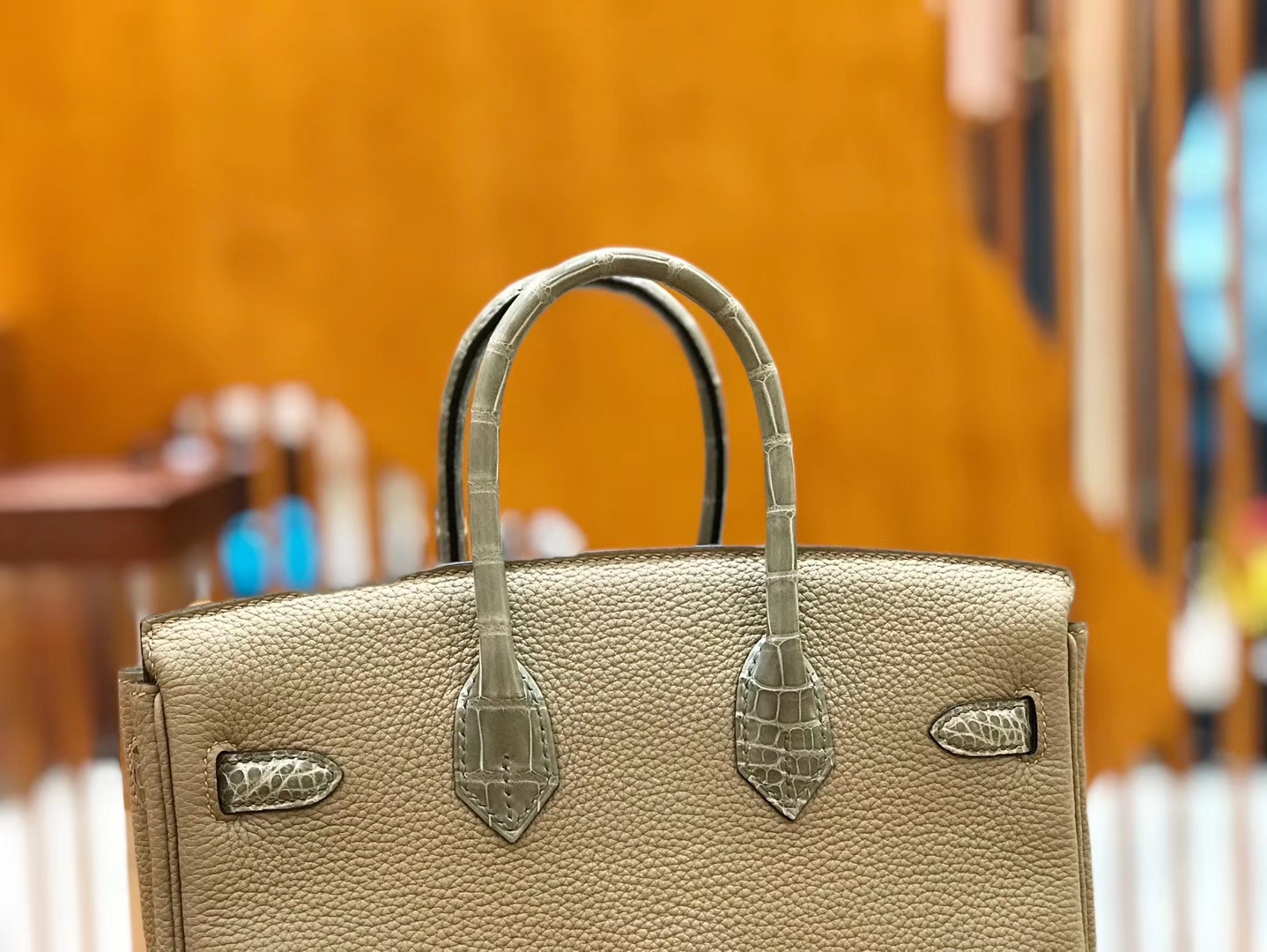 Hermès（爱马仕）Birkin 25cm Touch 斑鸠灰 鳄鱼皮拼牛皮 全手工缝制