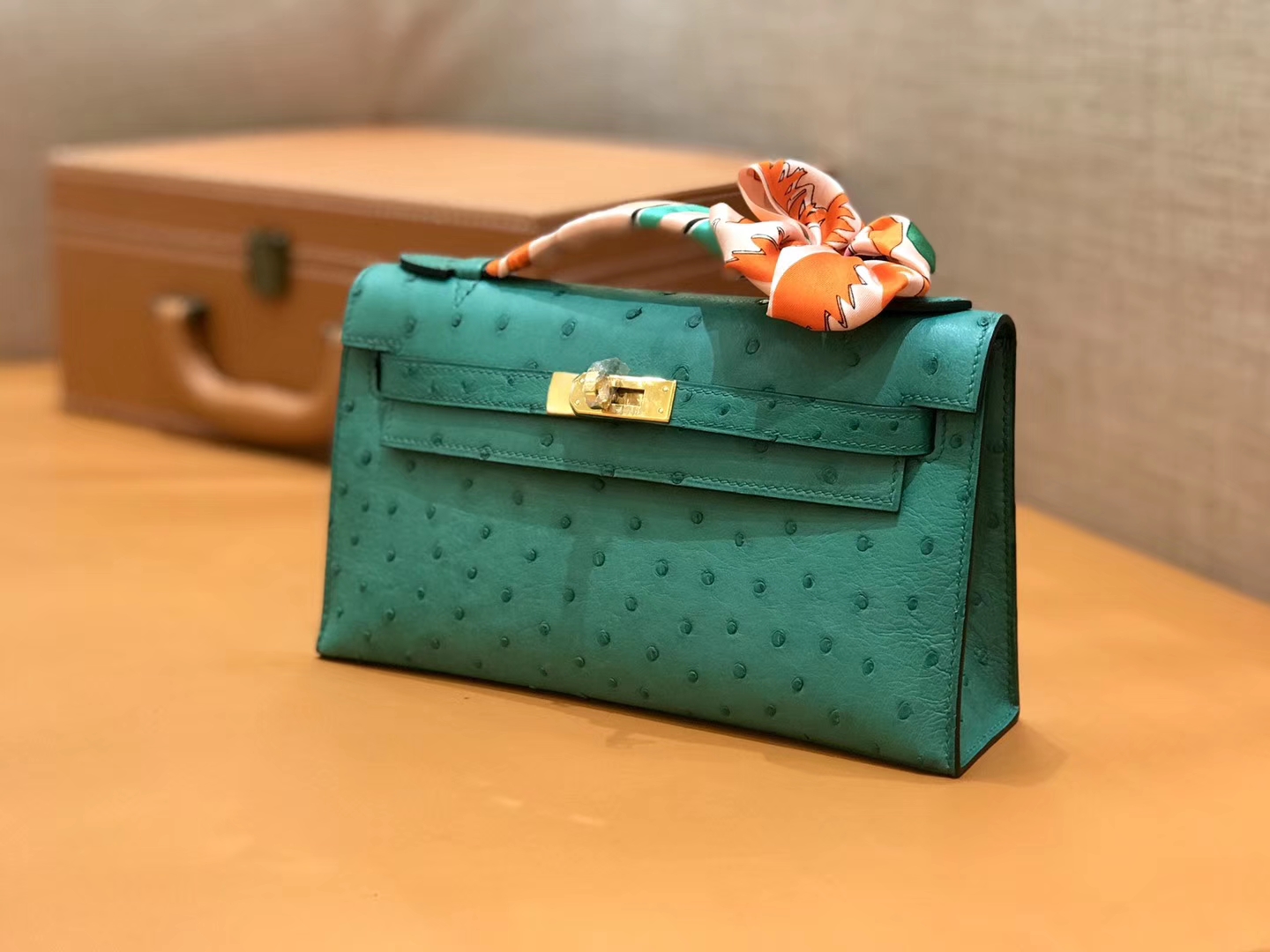 Hermès（爱马仕）Mini 1代 鸵鸟皮 丝绒绿 全手工缝制 现货