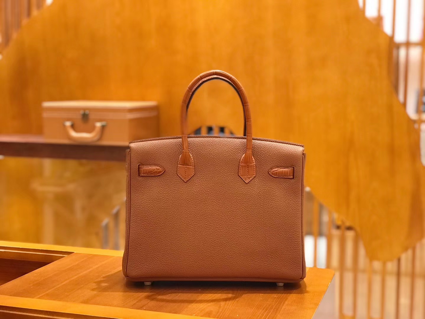 Hermès（爱马仕）Birkin 30cm Touch 蜜糖棕 鳄鱼皮拼牛皮 全手工缝制