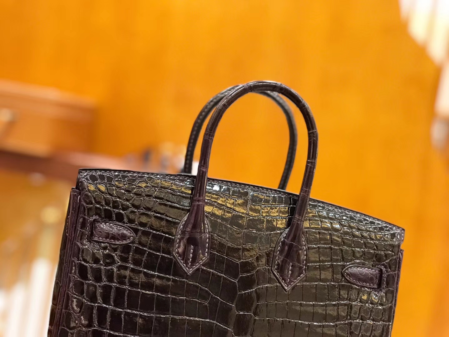 Hermès（爱马仕）Birkin 25cm 鳄鱼皮 茄子紫 不是黑色哦