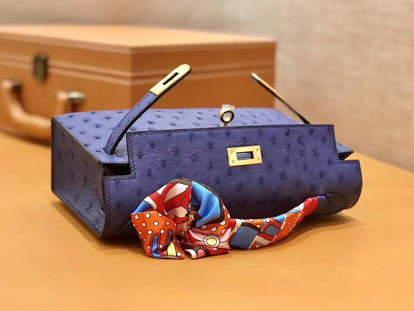 Hermès（爱马仕）MiniKelly 迷你凯莉 紫色 鸵鸟皮 1代 金扣 22cm