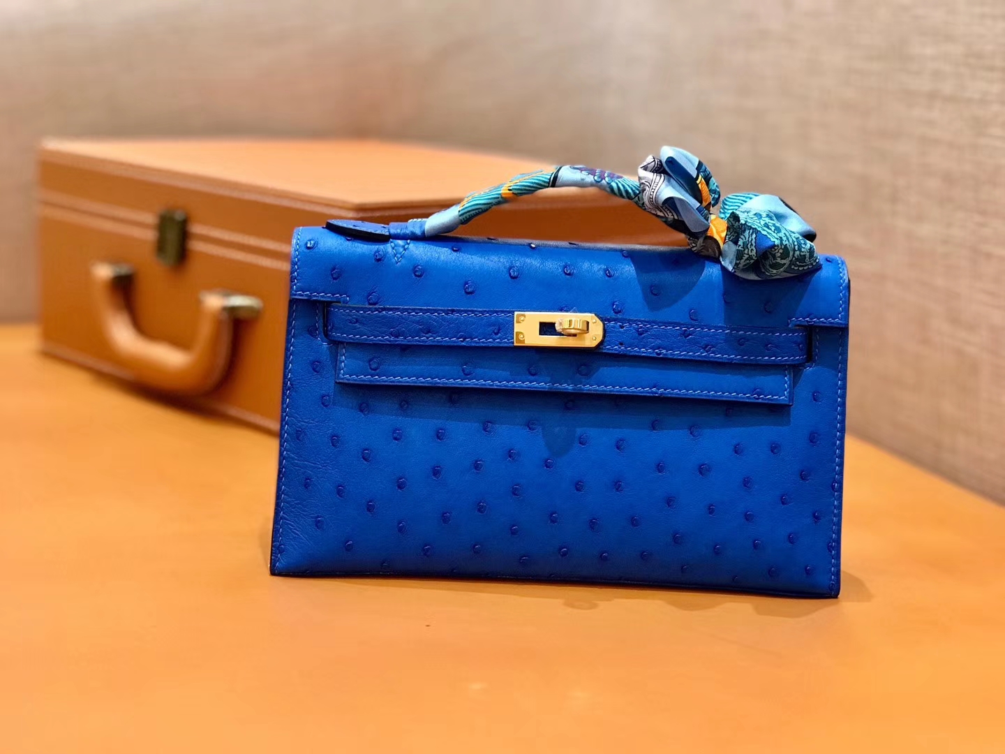 Hermès（爱马仕）MiniKelly 迷你凯莉 电光蓝 鸵鸟皮 1代 22cm