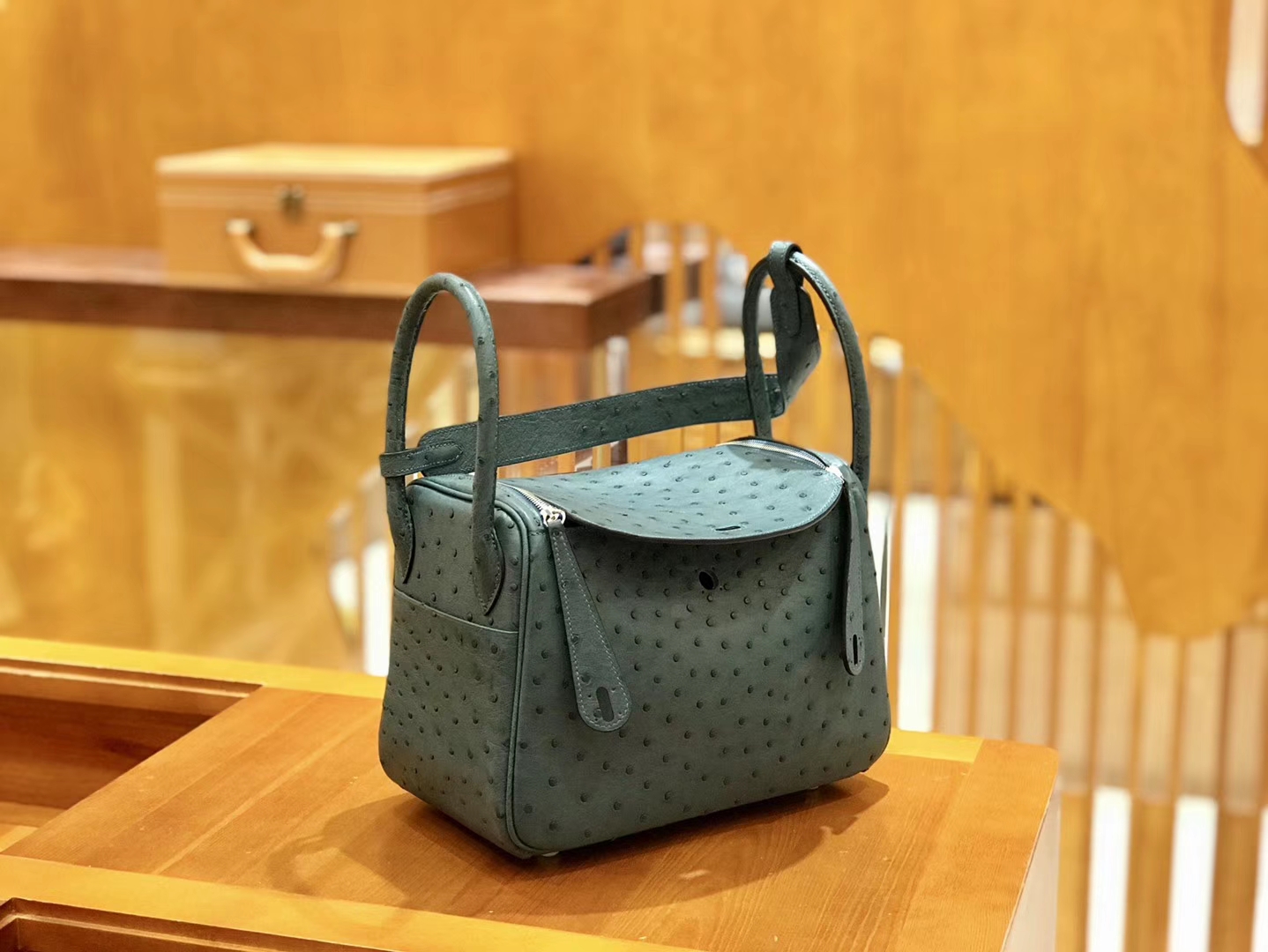 Hermès（爱马仕）Lindy 26cm 松柏绿 银扣 鸵鸟皮 全手工缝制