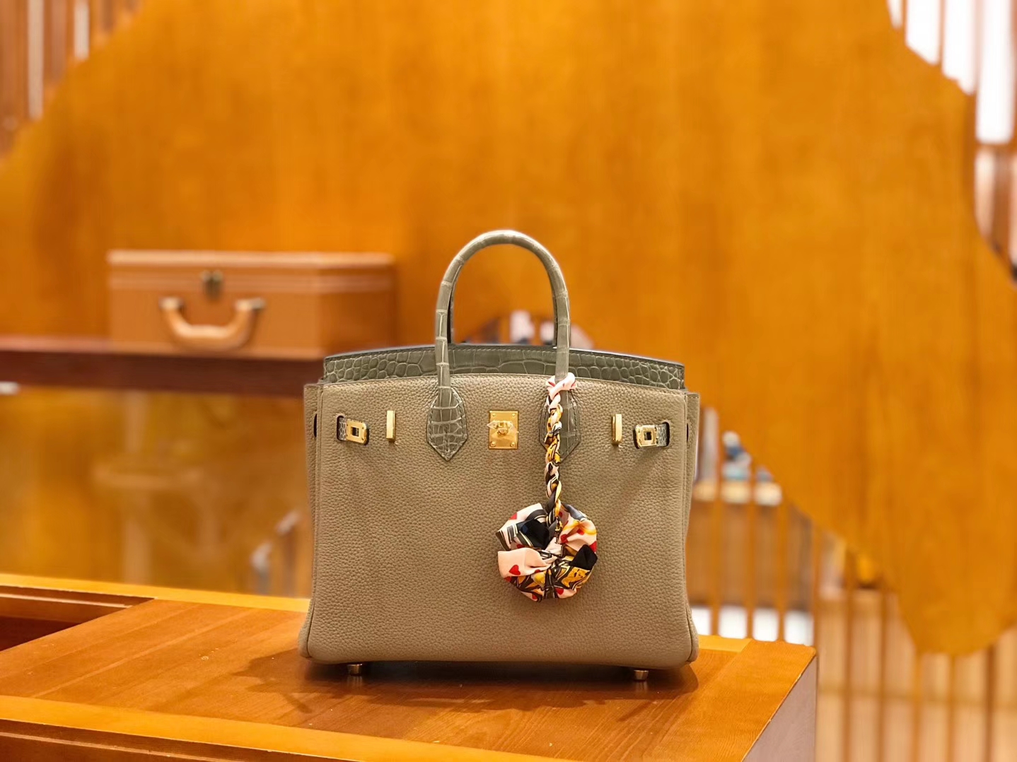 Hermès（爱马仕）Birkin 25cm Touch 斑鸠灰 鳄鱼皮拼牛皮 全手工缝制