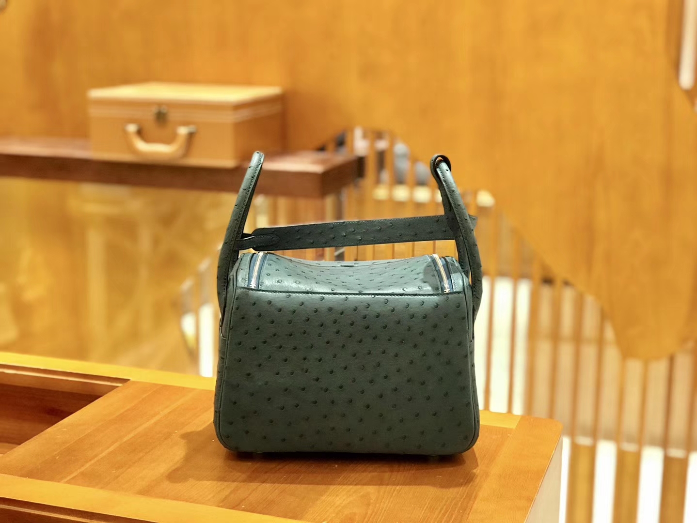Hermès（爱马仕）Lindy 26cm 松柏绿 银扣 鸵鸟皮 全手工缝制