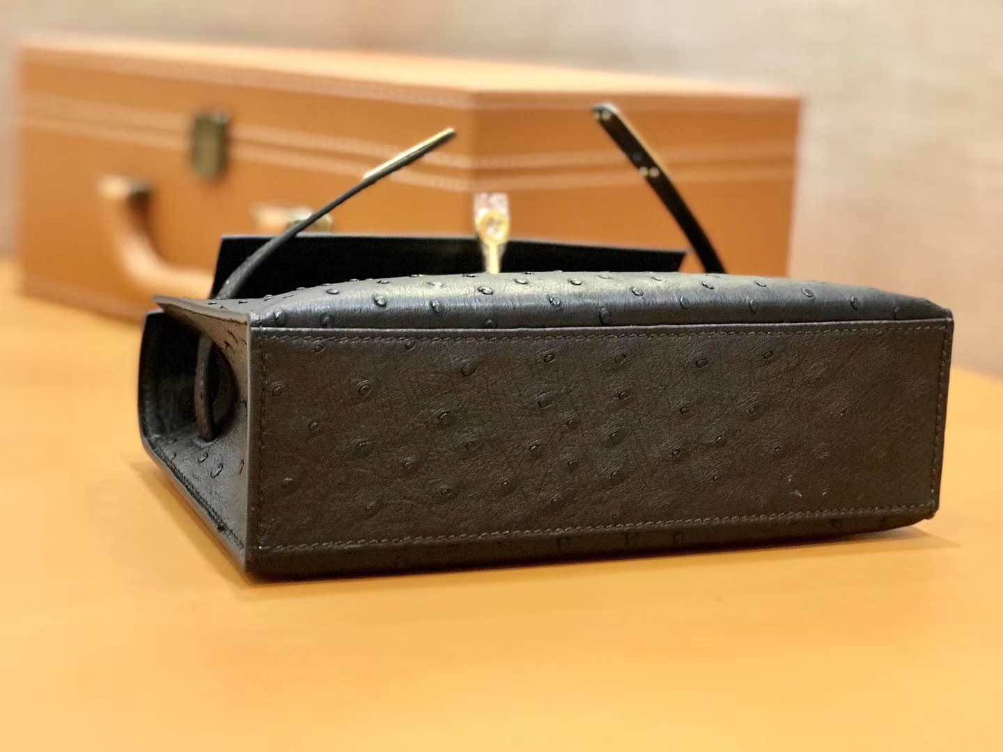 Hermès（爱马仕）MiniKelly 迷你凯莉 黑色 鸵鸟皮 1代 金扣 22cm