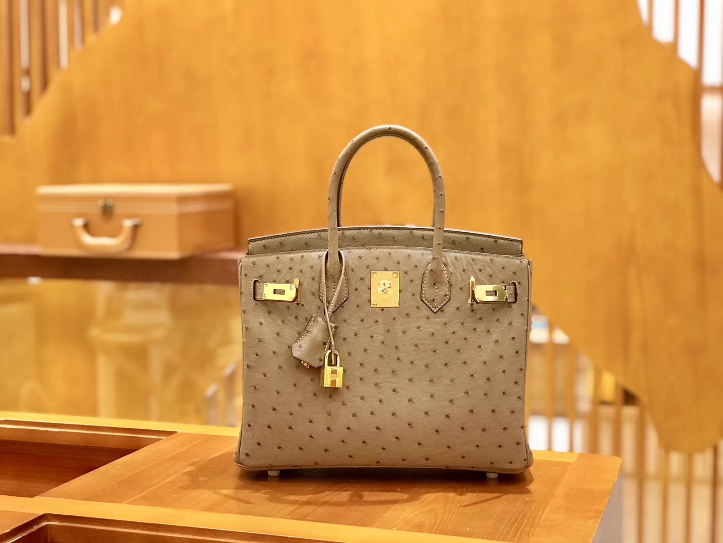 Hermès（爱马仕）Birkin 30cm 大象灰 金扣 鸵鸟皮 全手工缝制 现货
