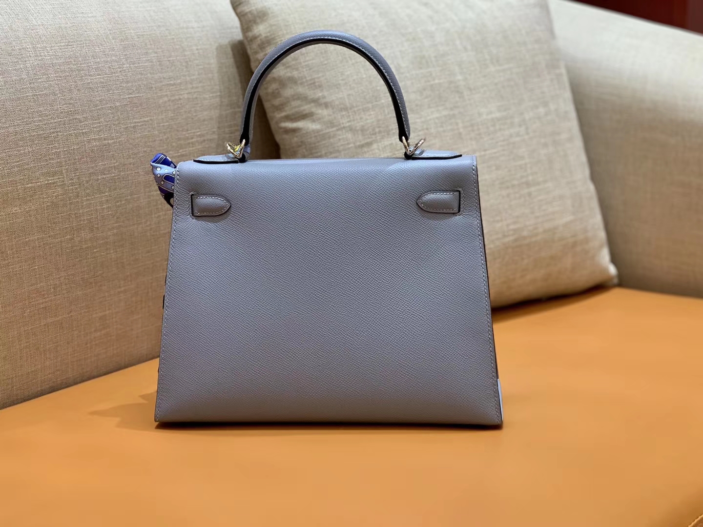 Hermès（爱马仕）Kelly 凯莉包 掌纹牛皮 冰川蓝 银扣 28cm 全手工 现货