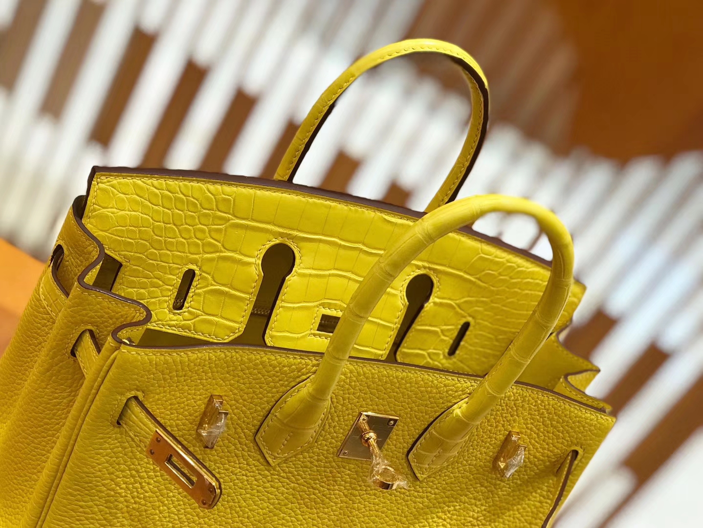 Hermès（爱马仕）Birkin 25cm Touch 那不勒斯黄 鳄鱼皮拼牛皮 全手工缝制
