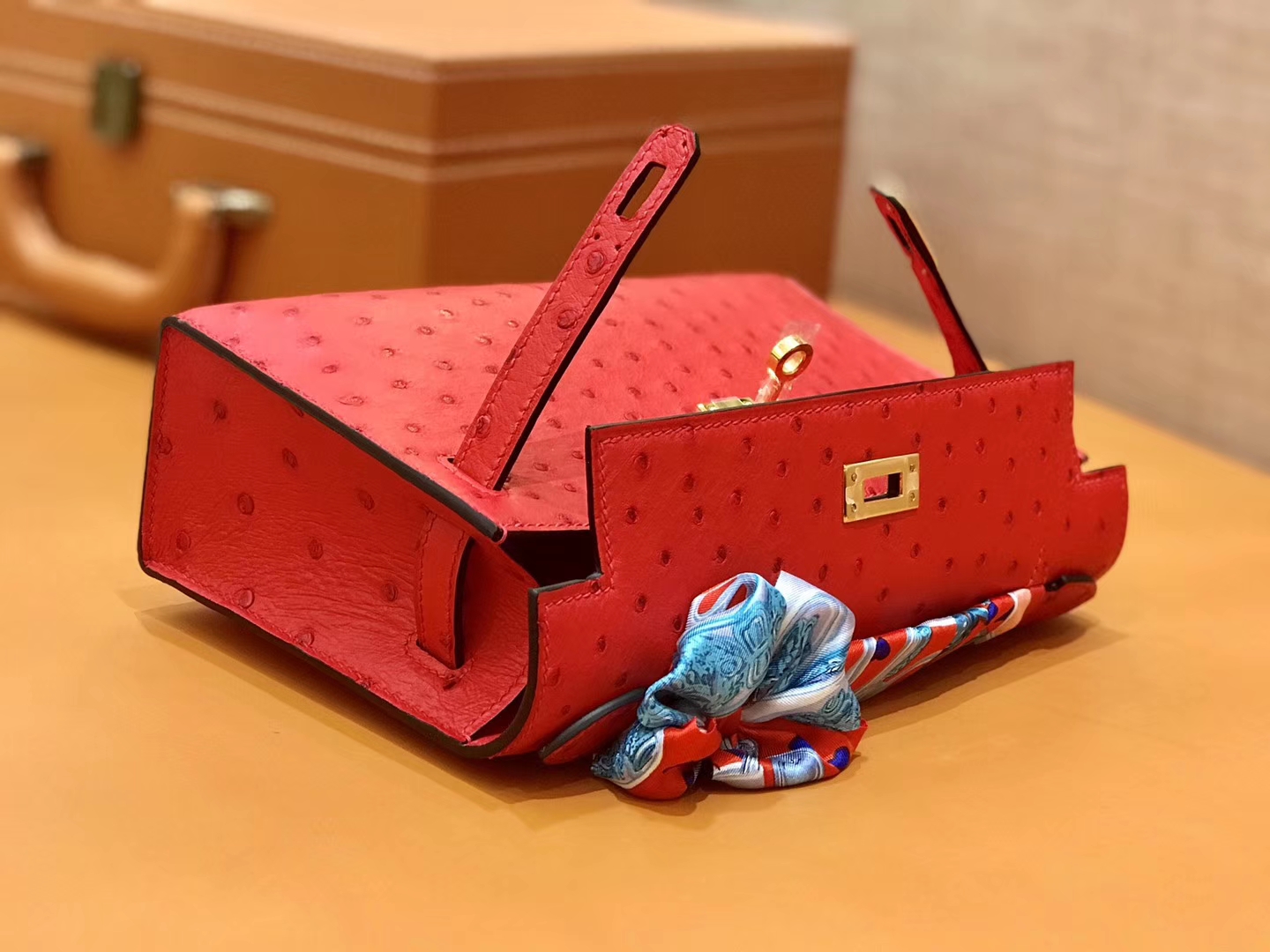Hermès（爱马仕）MiniKelly 迷你凯莉 中国红 鸵鸟皮 1代 22cm