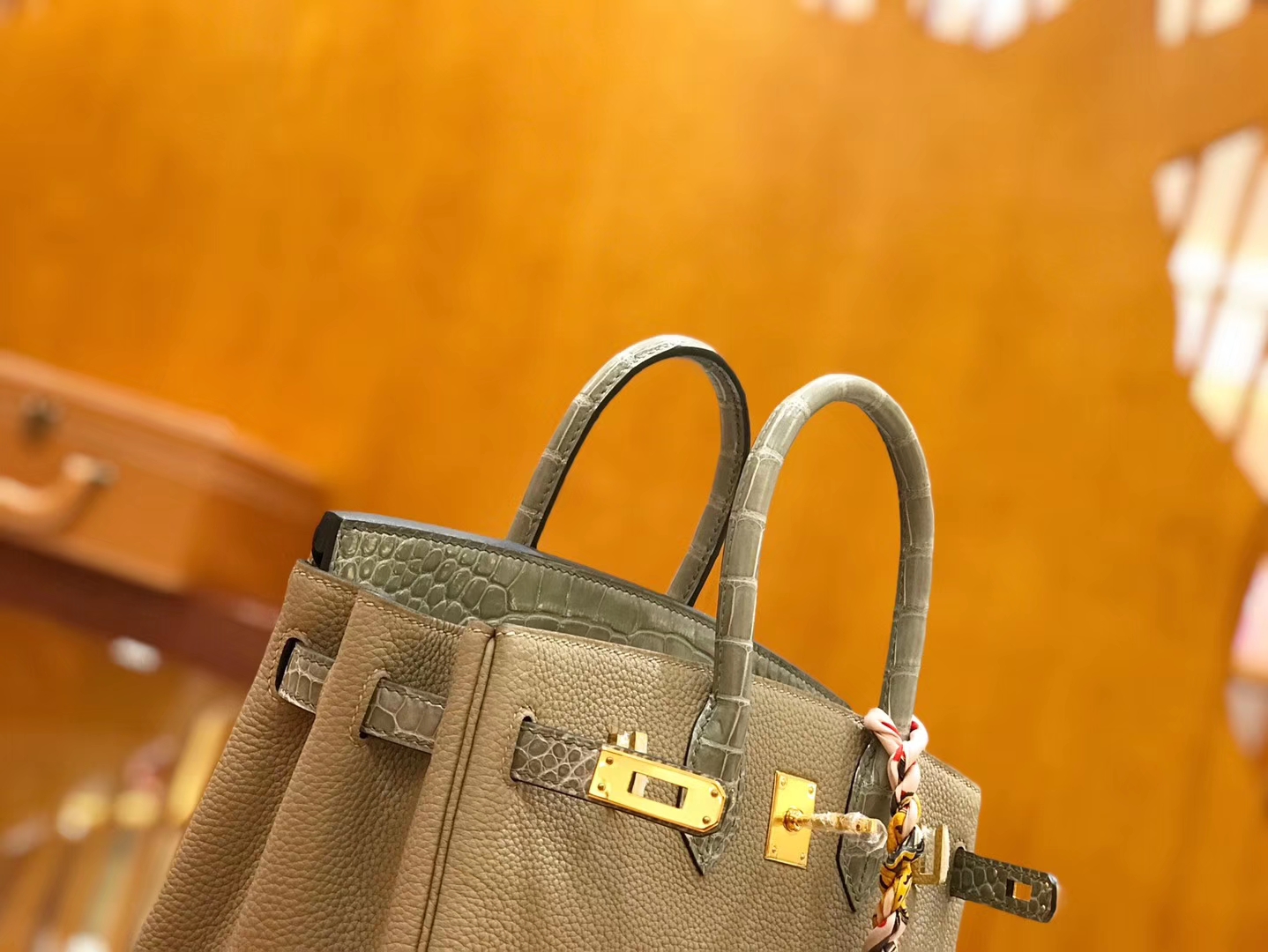 Hermès（爱马仕）Birkin 25cm Touch 斑鸠灰 鳄鱼皮拼牛皮 全手工缝制