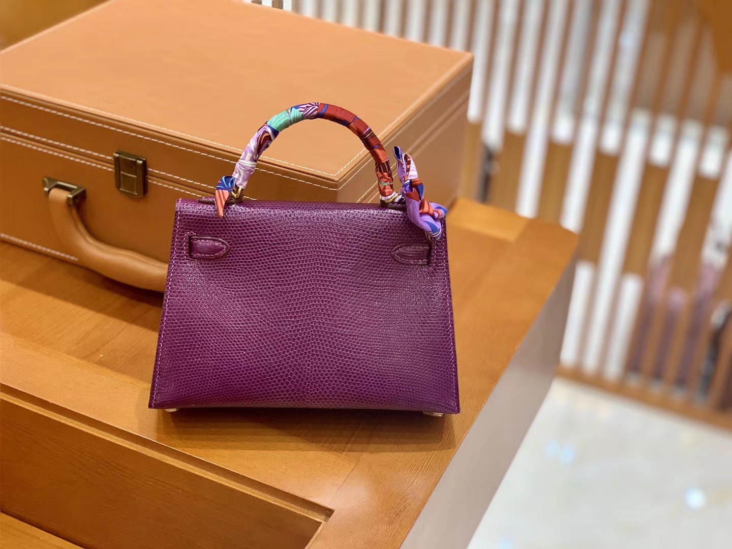 Hermès（爱马仕）迷你2代 19cm 海葵紫 金扣 蜥蜴皮 全手工缝制