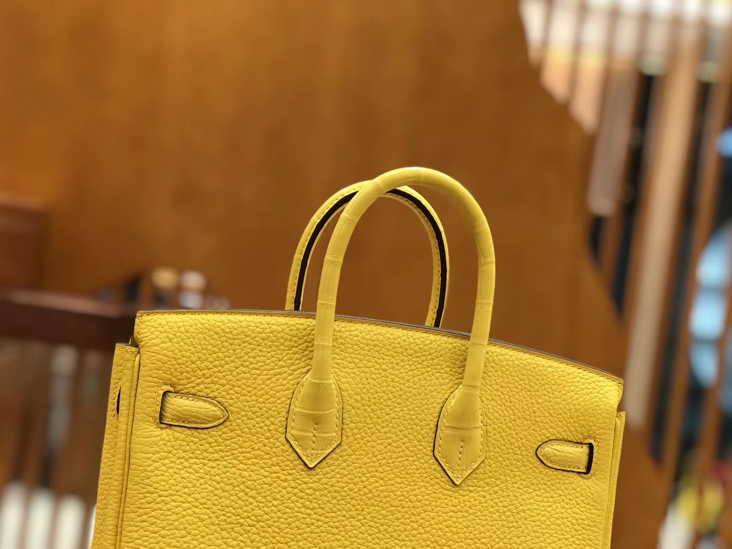 Hermès（爱马仕）Birkin 25cm Touch 那不勒斯黄 鳄鱼皮拼牛皮 全手工缝制