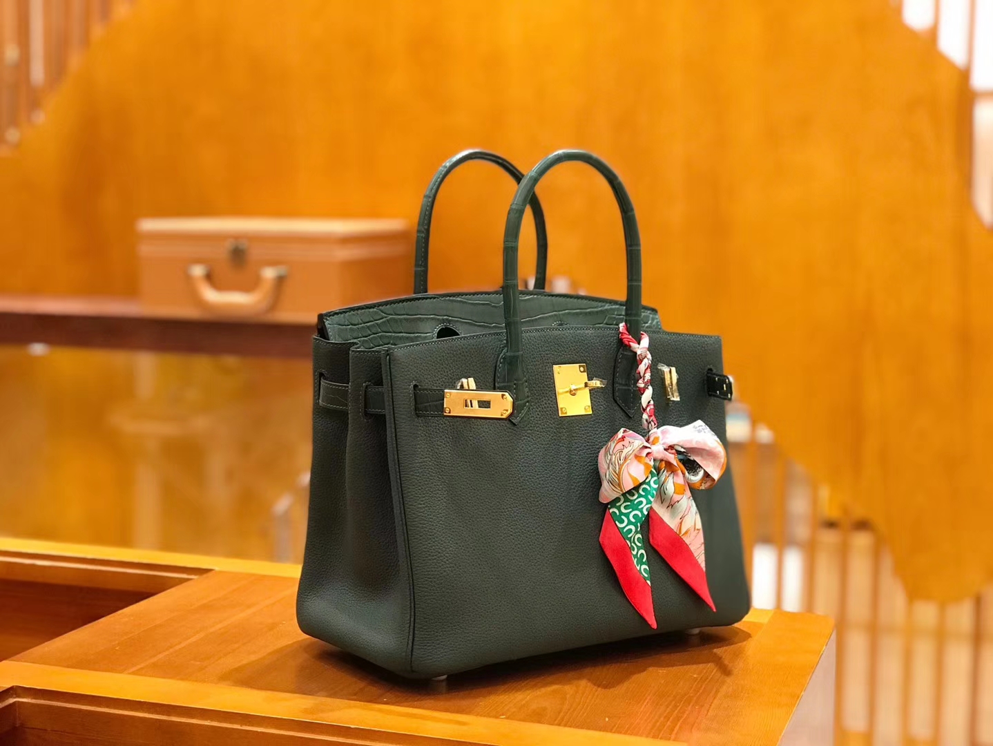 Hermès（爱马仕）Birkin 30cm Touch 松柏绿 鳄鱼皮拼牛皮 全手工缝制