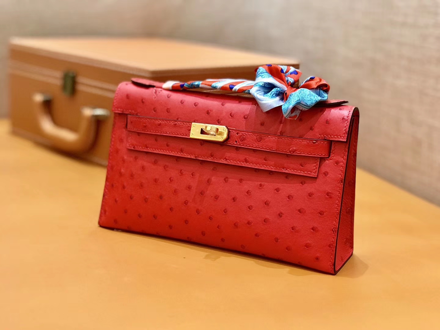 Hermès（爱马仕）MiniKelly 迷你凯莉 中国红 鸵鸟皮 1代 22cm