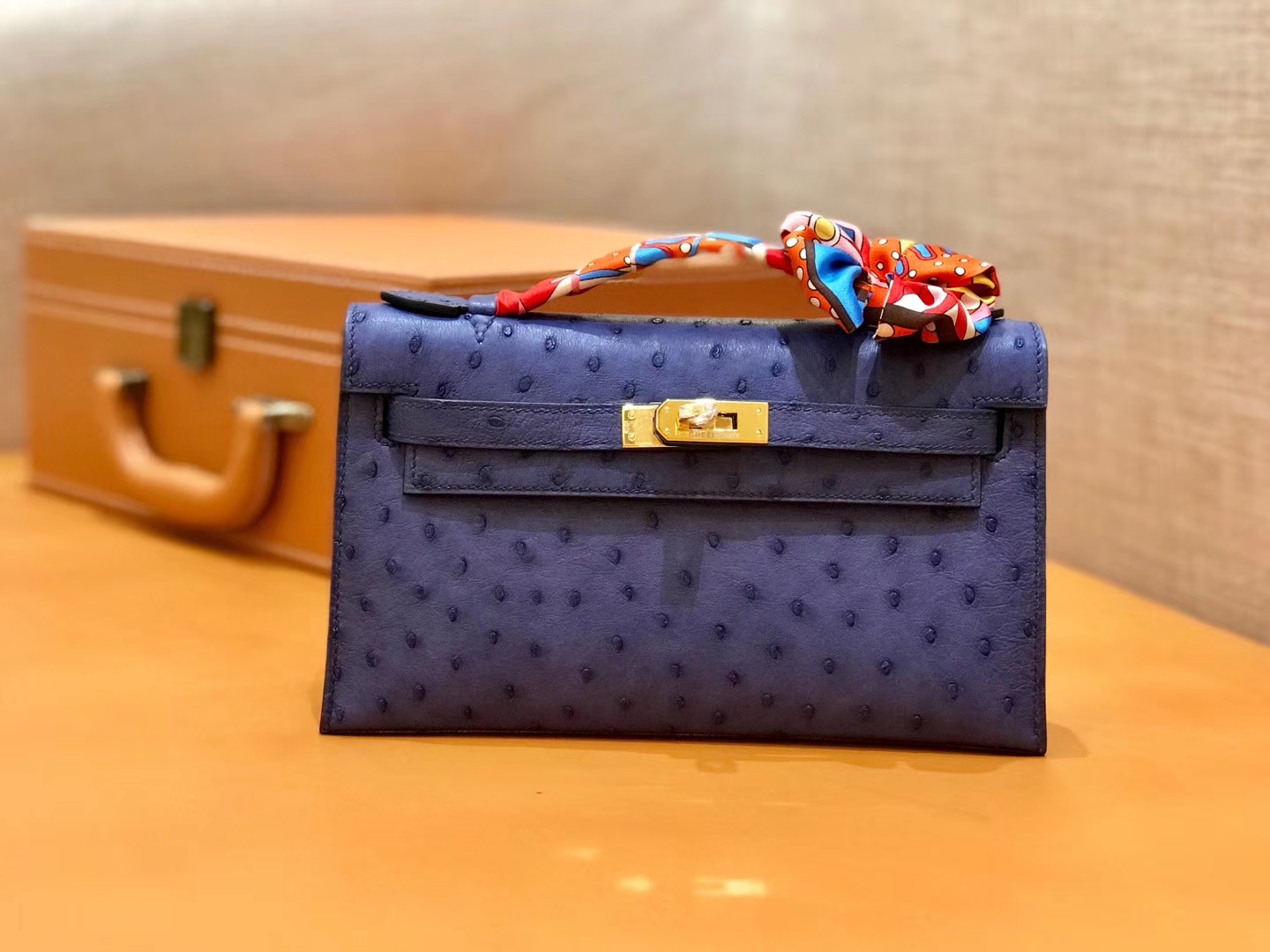 Hermès（爱马仕）MiniKelly 迷你凯莉 紫色 鸵鸟皮 1代 金扣 22cm