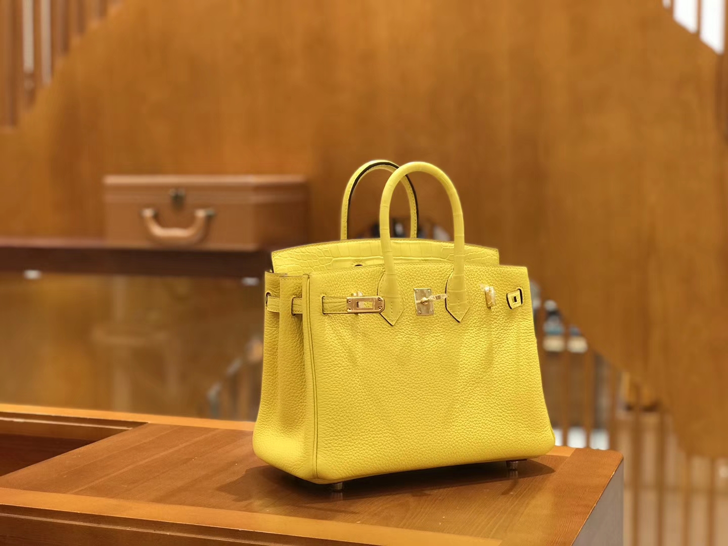 Hermès（爱马仕）Birkin 25cm Touch 那不勒斯黄 鳄鱼皮拼牛皮 全手工缝制
