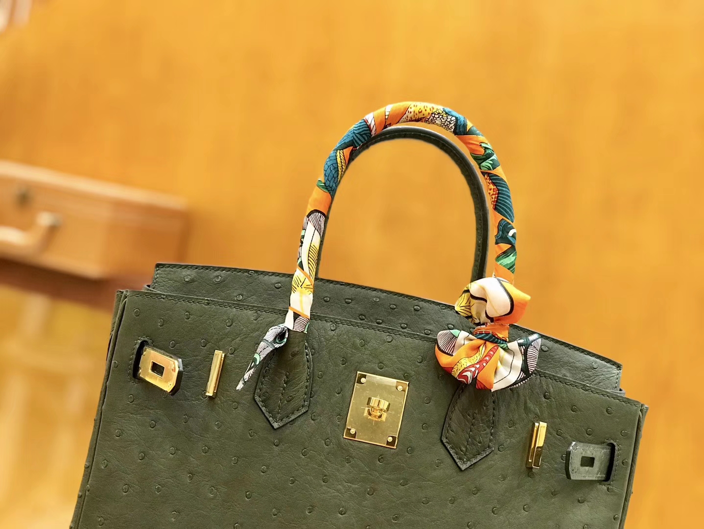 Hermès（爱马仕）Birkin 30cm 丛林绿 金扣 鸵鸟皮 全手工缝制