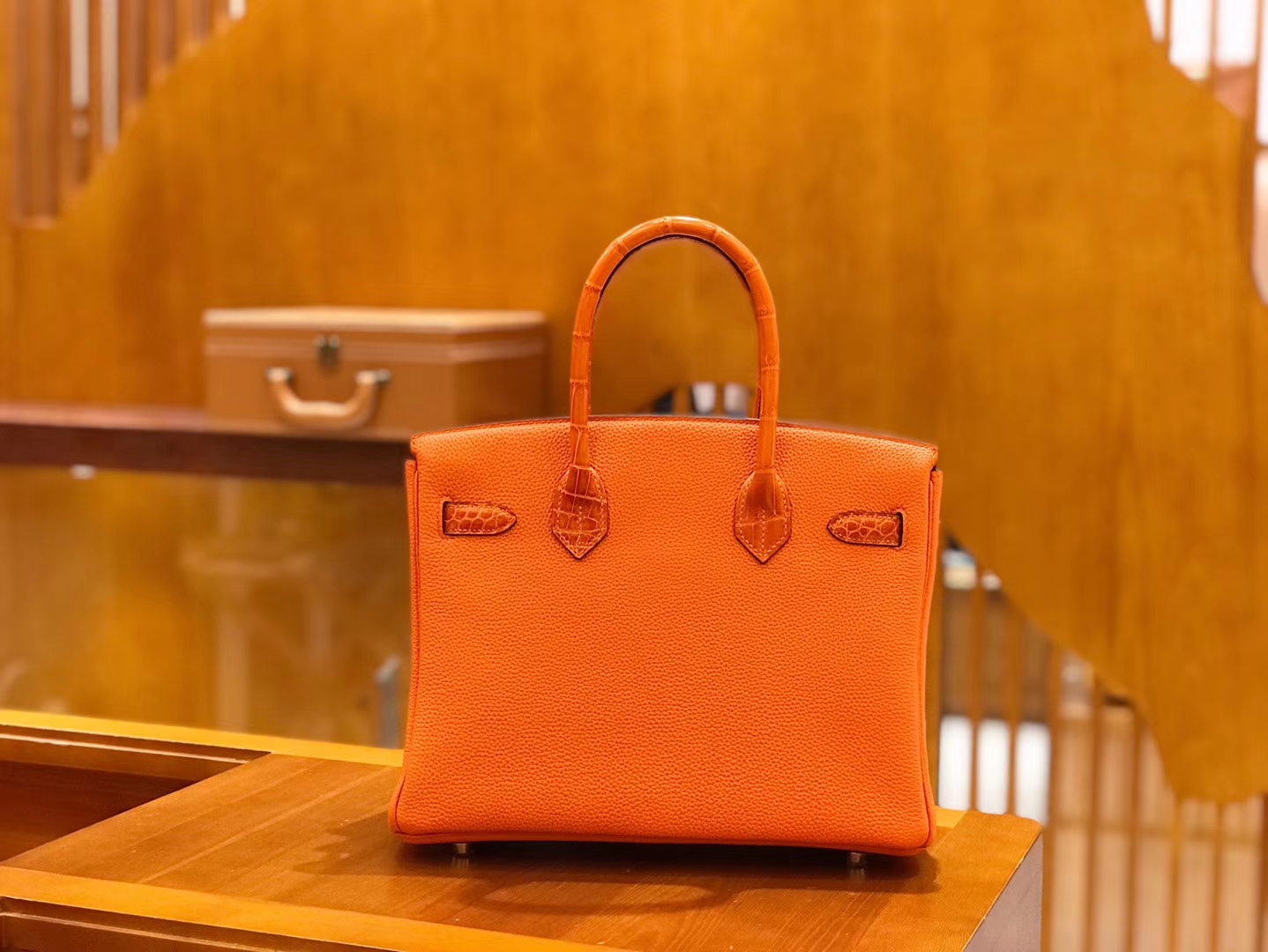 Hermès（爱马仕）Birkin 30cm Touch 火焰橙 鳄鱼皮拼牛皮 全手工缝制