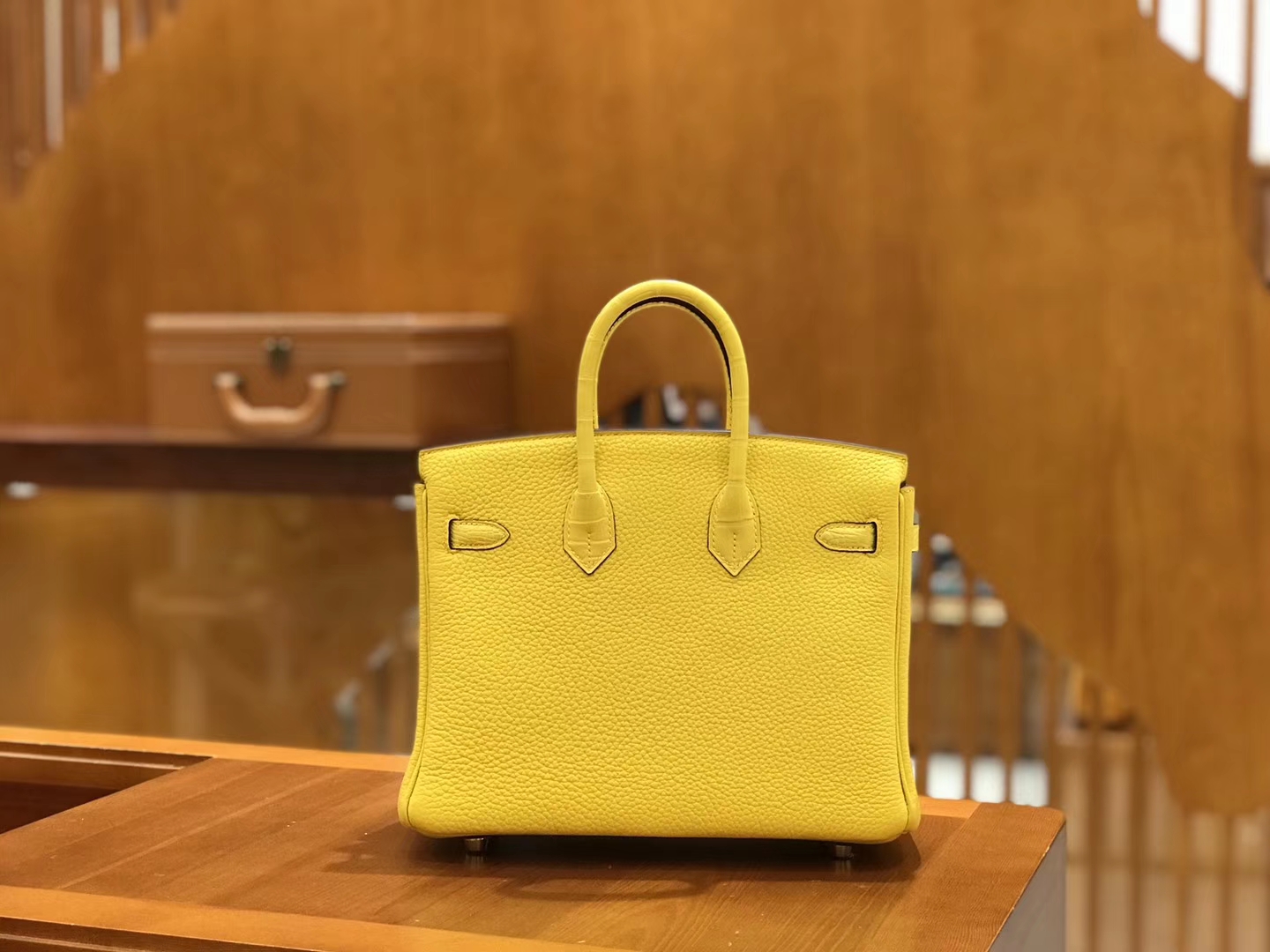 Hermès（爱马仕）Birkin 25cm Touch 那不勒斯黄 鳄鱼皮拼牛皮 全手工缝制