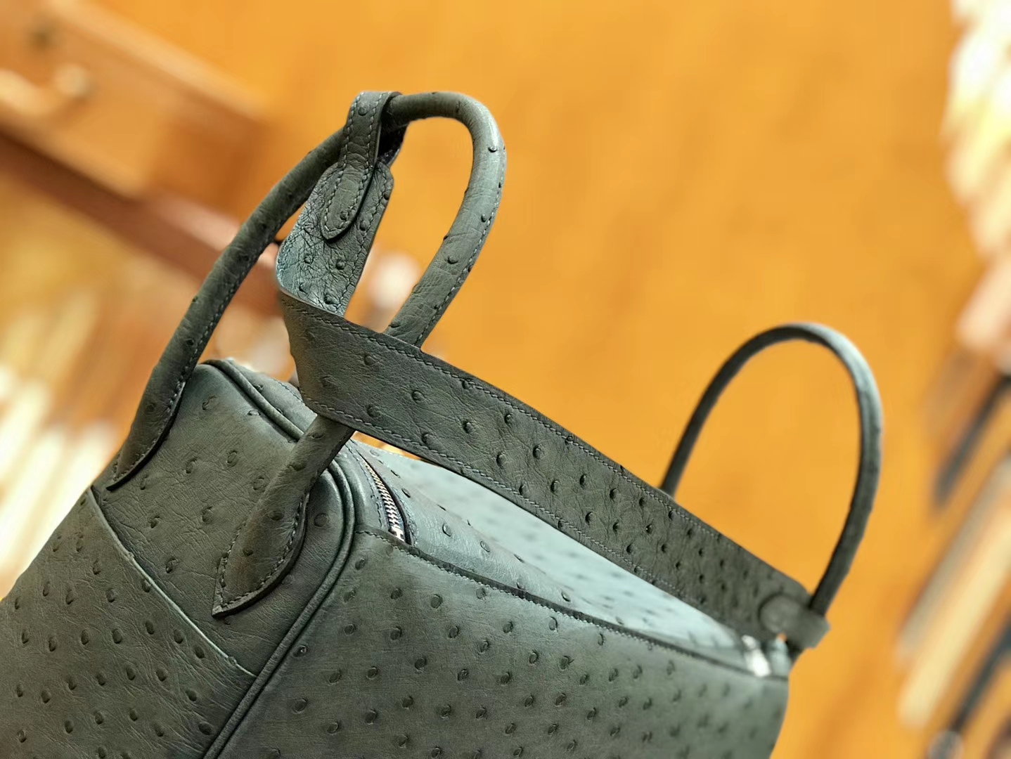 Hermès（爱马仕）Lindy 26cm 松柏绿 银扣 鸵鸟皮 全手工缝制