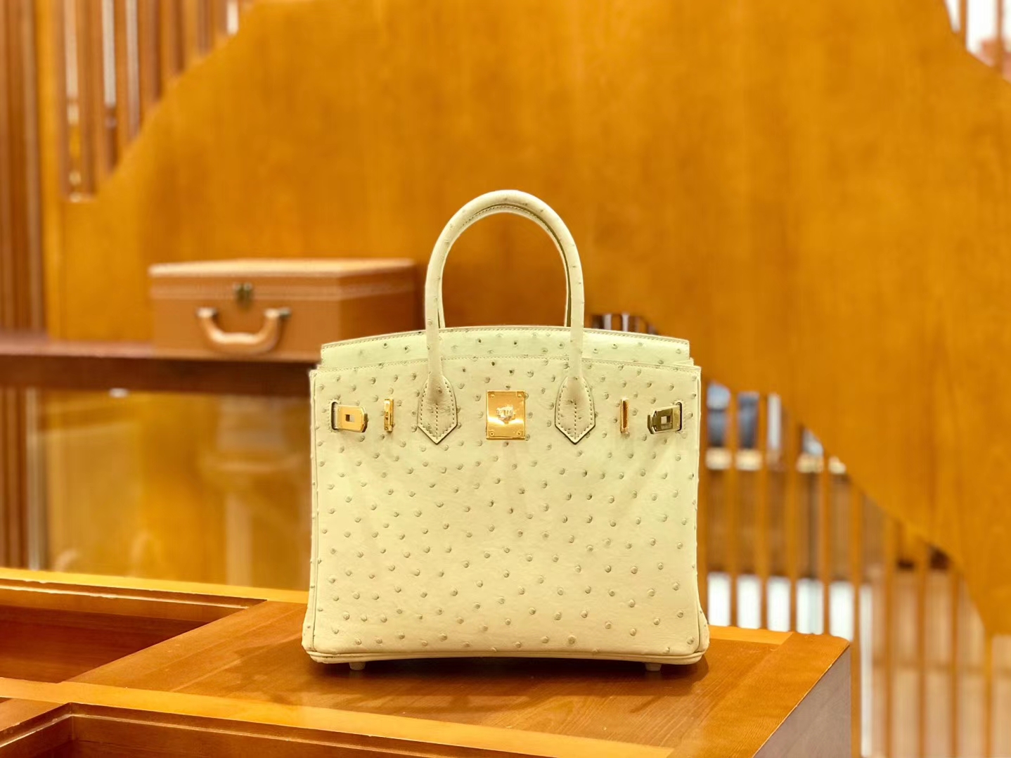 Hermès（爱马仕）Birkin 30cm 羊毛白 奶昔白 金扣 鸵鸟皮 全手工缝制