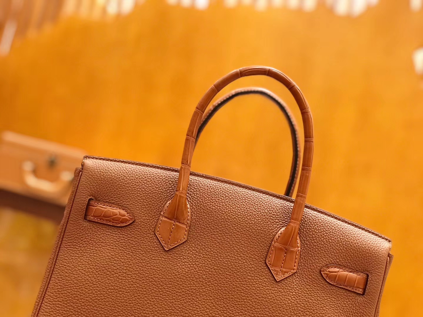 Hermès（爱马仕）Birkin 30cm Touch 蜜糖棕 鳄鱼皮拼牛皮 全手工缝制