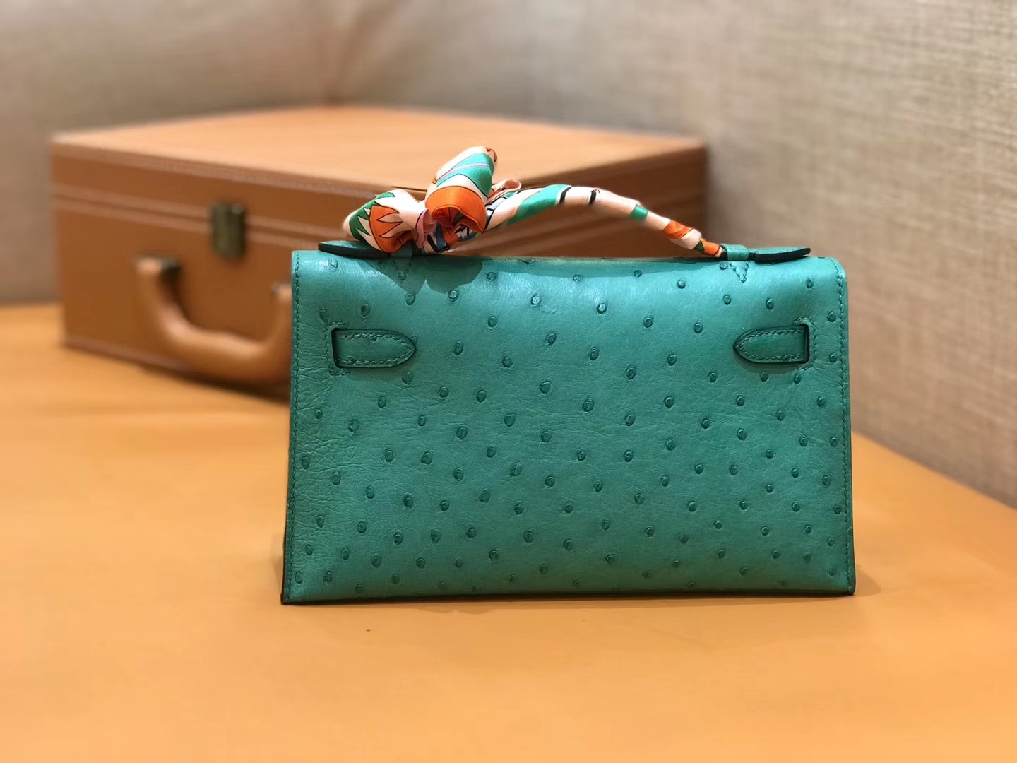 Hermès（爱马仕）Mini 1代 鸵鸟皮 丝绒绿 全手工缝制 现货