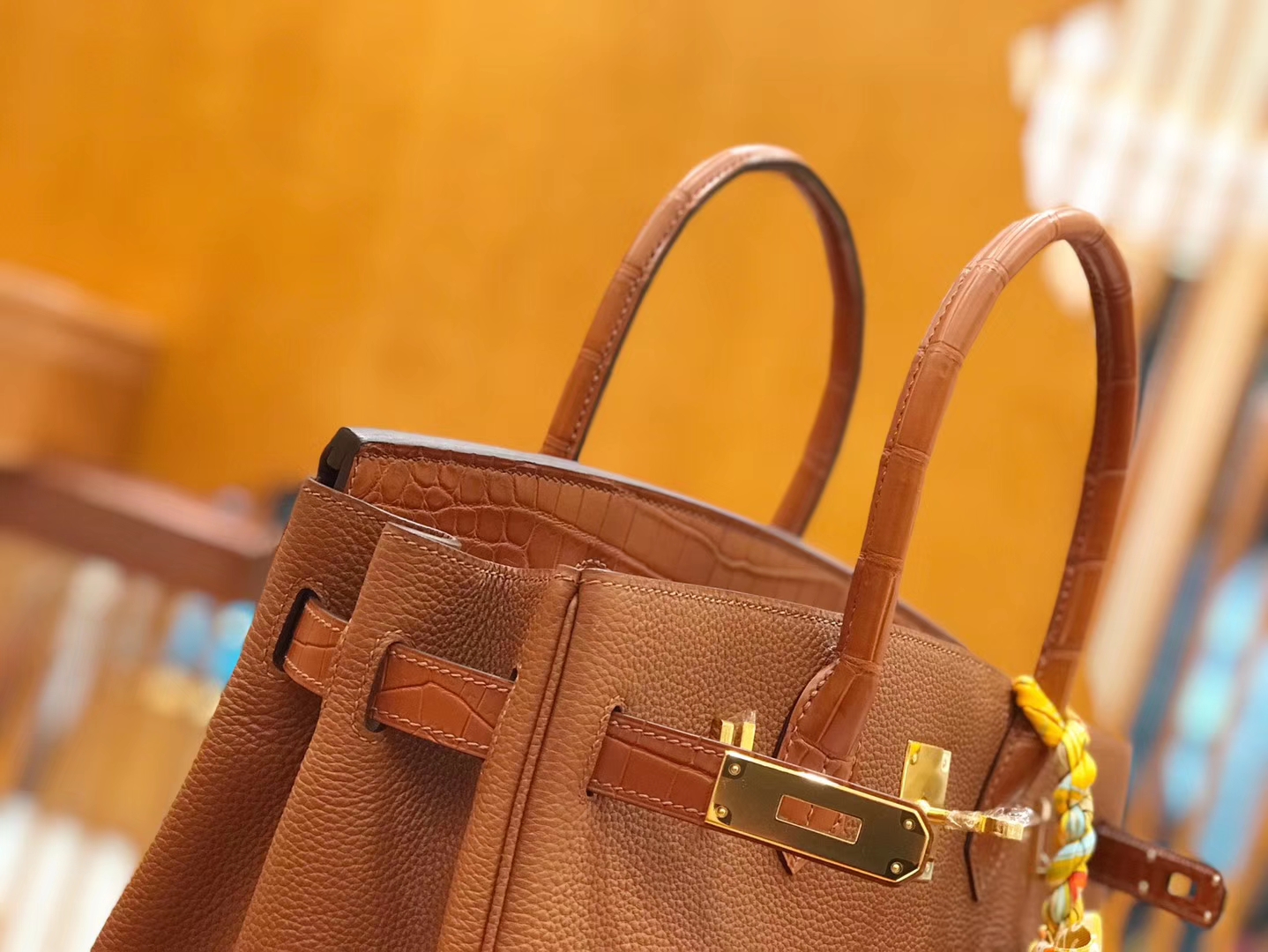 Hermès（爱马仕）Birkin 30cm Touch 蜜糖棕 鳄鱼皮拼牛皮 全手工缝制