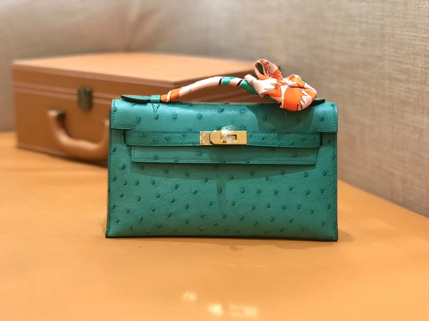 Hermès（爱马仕）Mini 1代 鸵鸟皮 丝绒绿 全手工缝制 现货