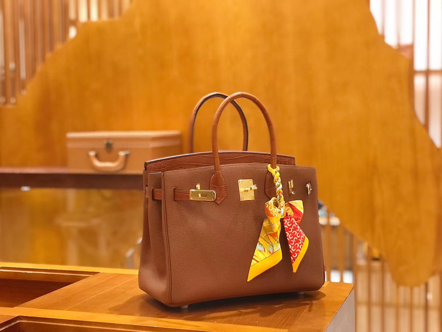 Hermès（爱马仕）Birkin 30cm Touch 蜜糖棕 鳄鱼皮拼牛皮 全手工缝制