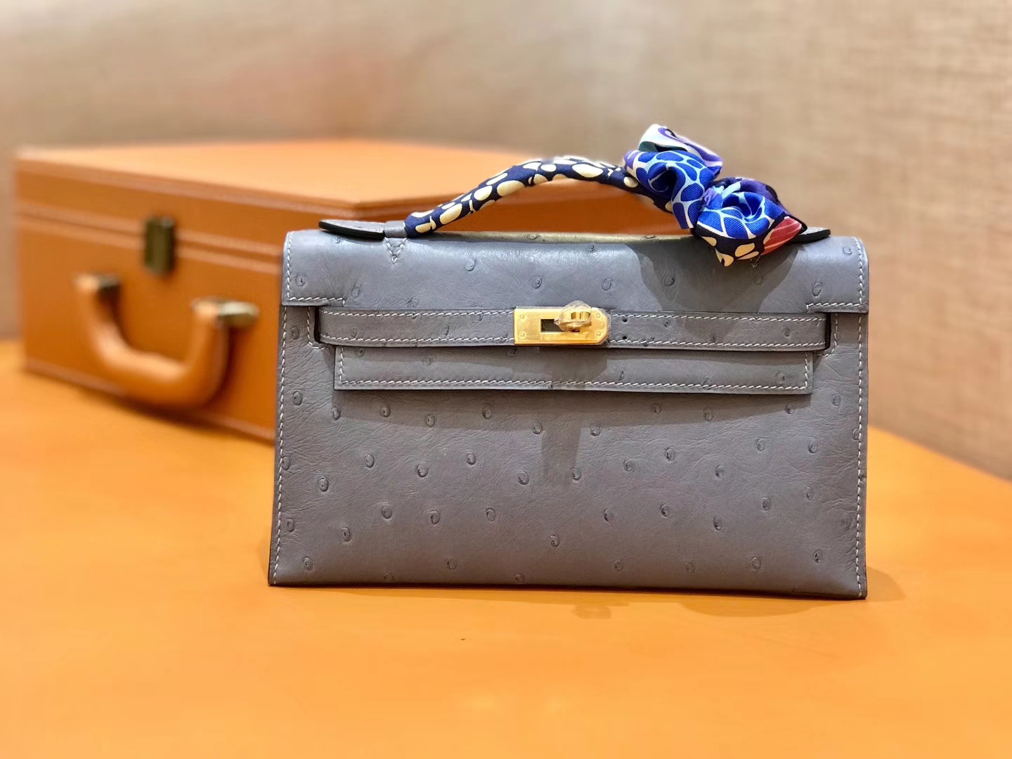 Hermès（爱马仕）MiniKelly 迷你凯莉 冰川蓝 鸵鸟皮 1代 金扣 22cm