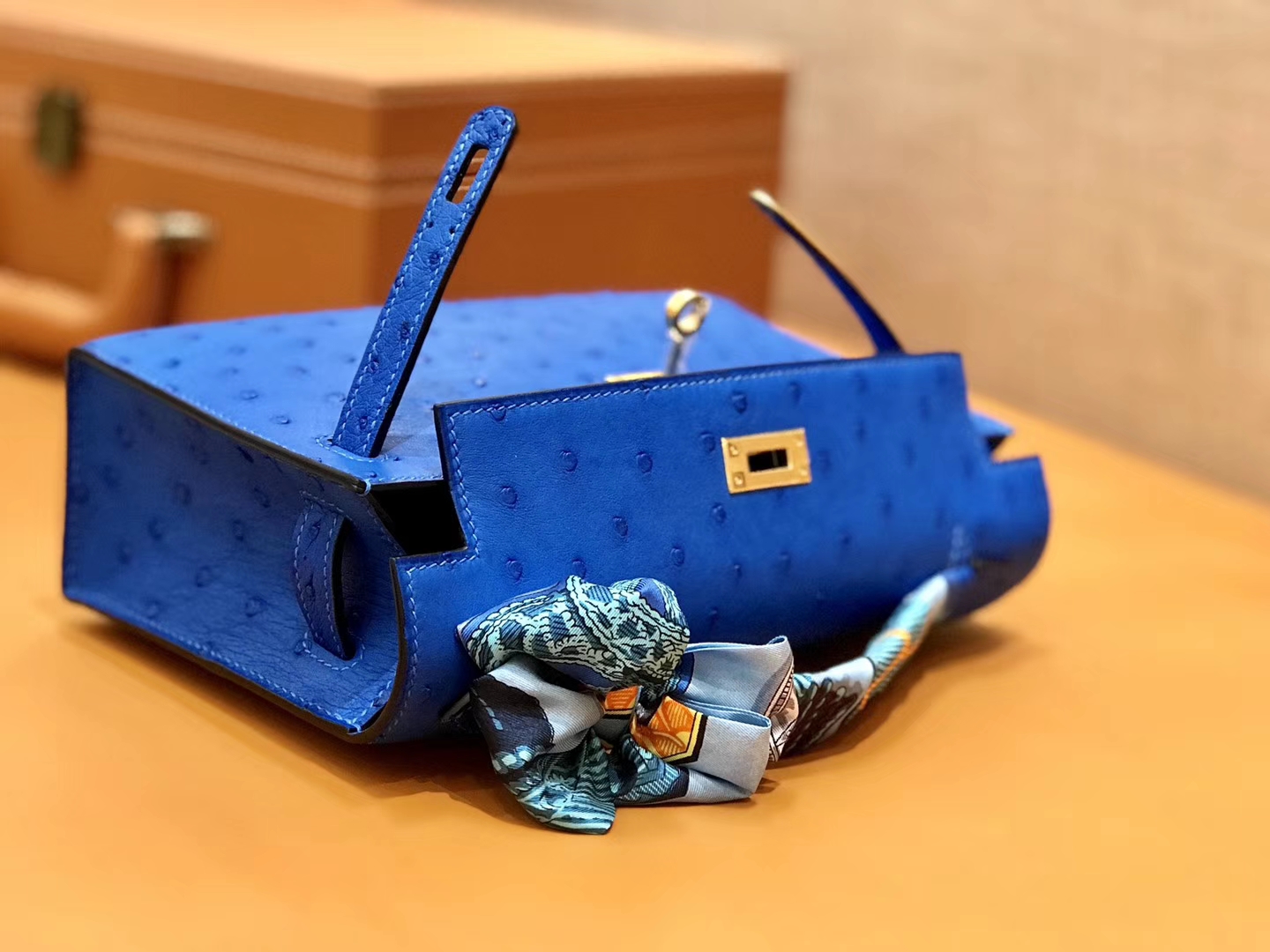 Hermès（爱马仕）MiniKelly 迷你凯莉 电光蓝 鸵鸟皮 1代 22cm