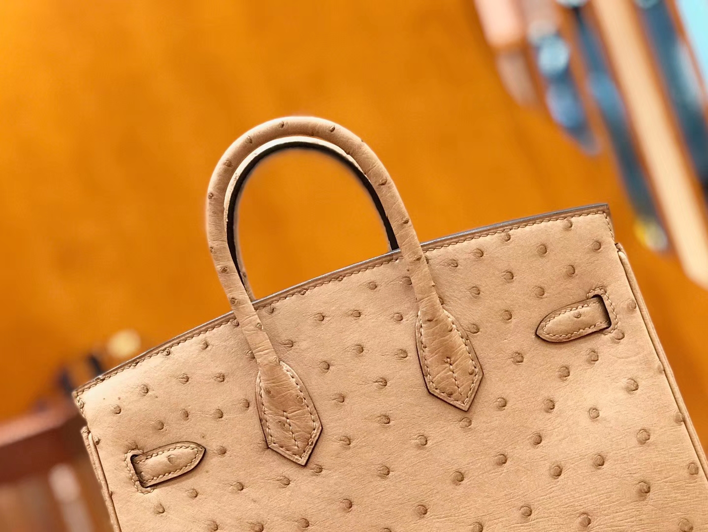 Hermès（爱马仕）Birkin 25cm 鸵鸟皮 奶粉色 全手工缝制 现货