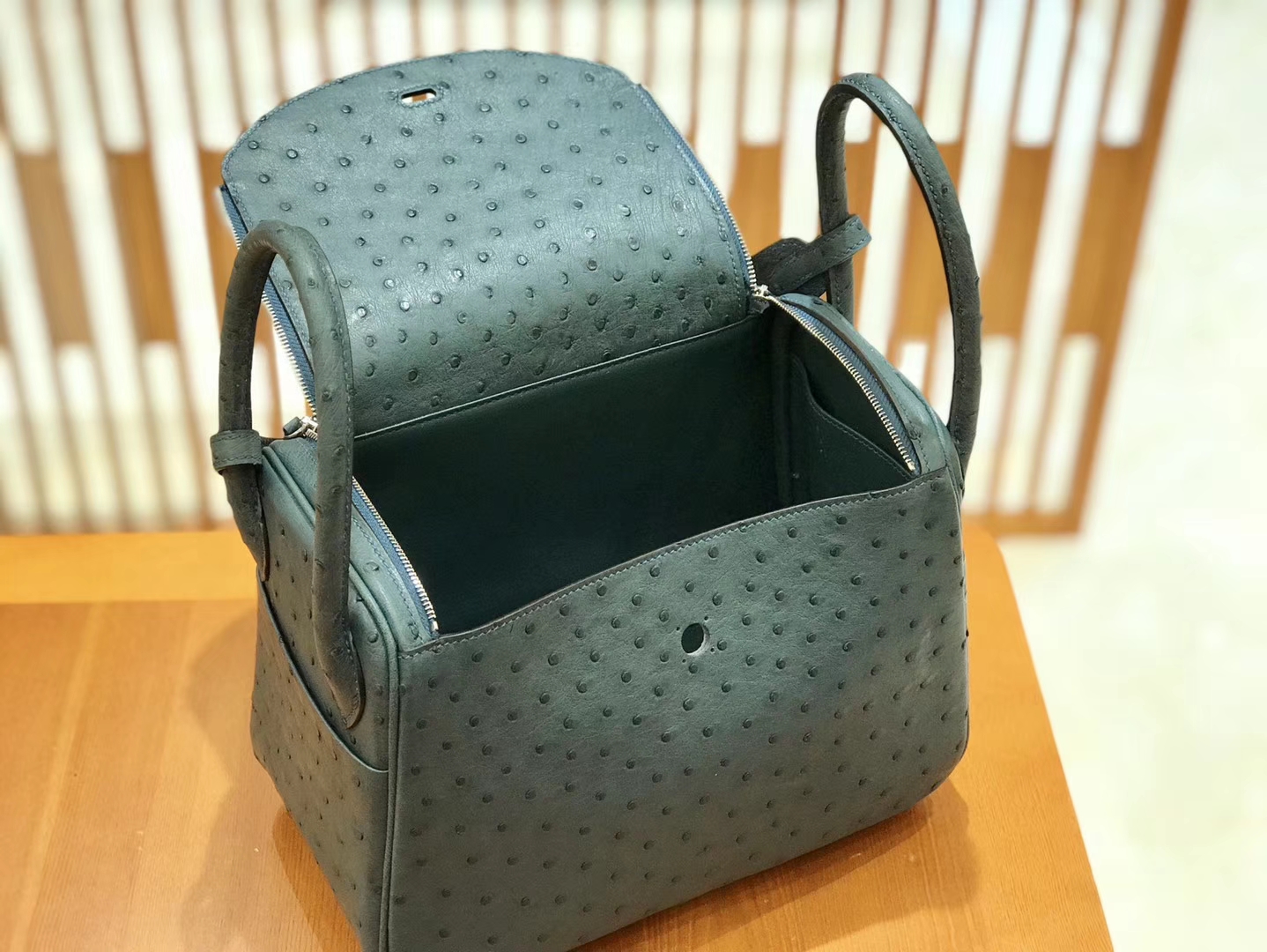 Hermès（爱马仕）Lindy 26cm 松柏绿 银扣 鸵鸟皮 全手工缝制