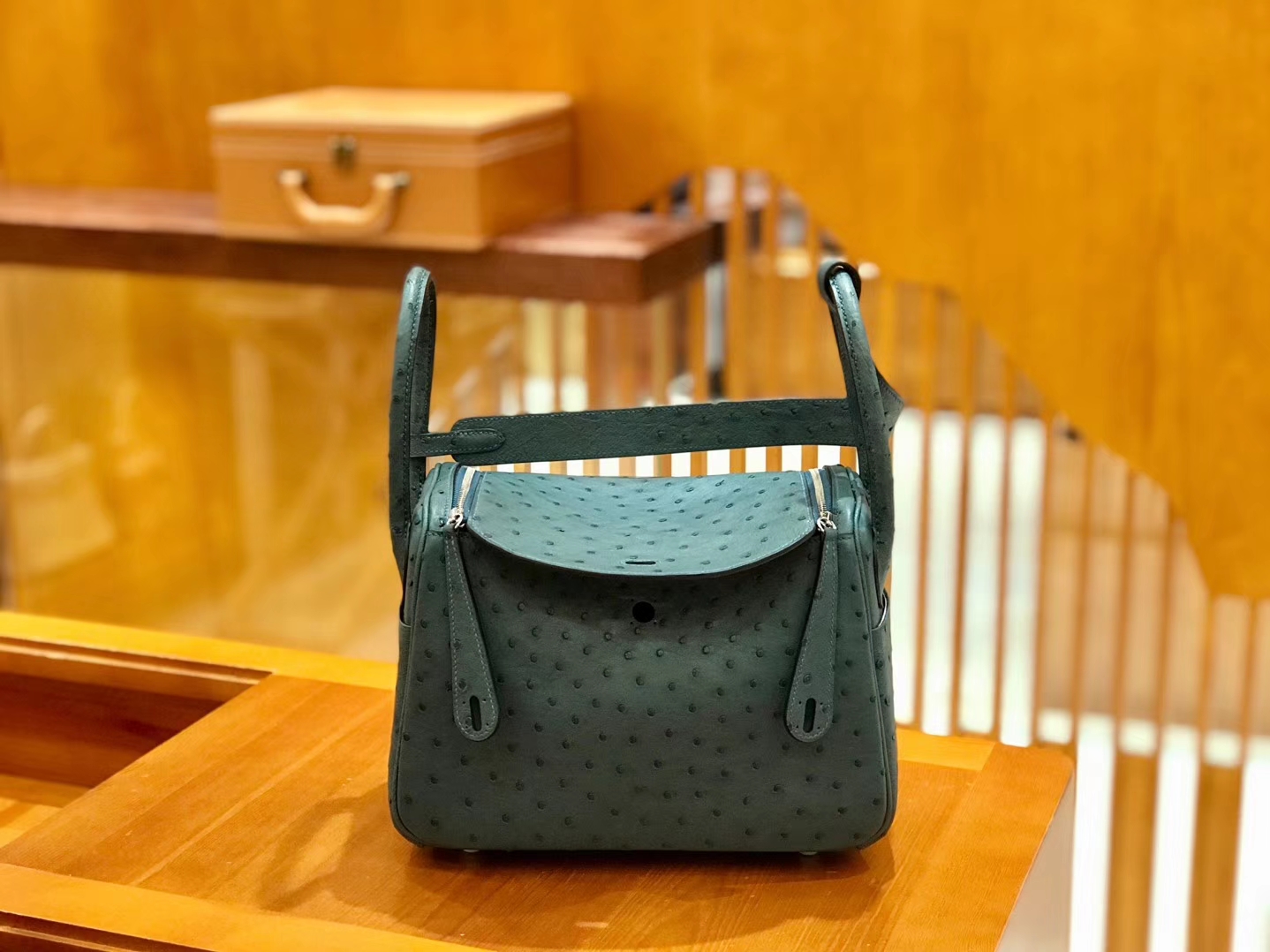 Hermès（爱马仕）Lindy 26cm 松柏绿 银扣 鸵鸟皮 全手工缝制
