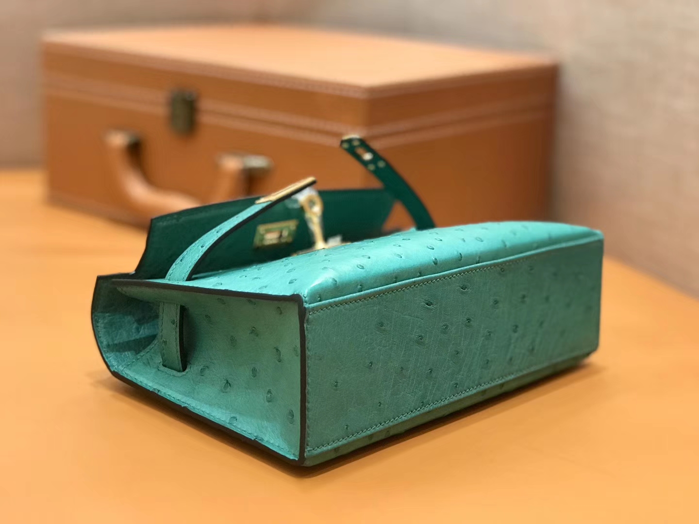 Hermès（爱马仕）Mini 1代 鸵鸟皮 丝绒绿 全手工缝制 现货