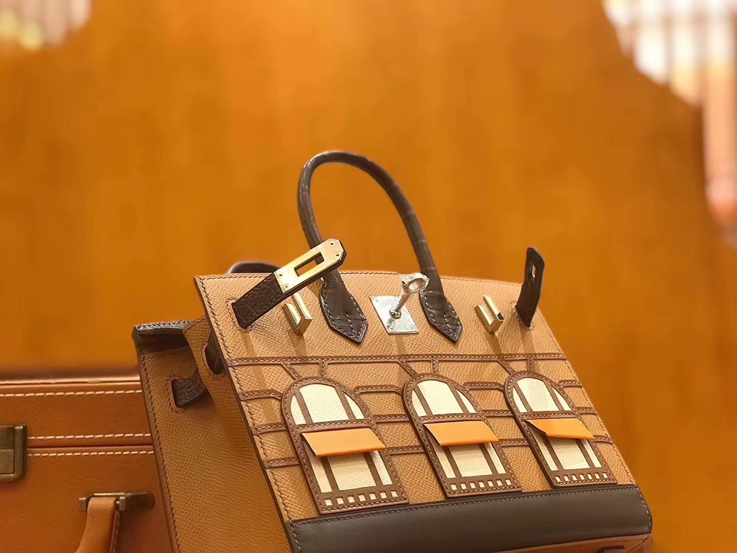 Hermès（爱马仕）Birkin 20cm 限量版小房子 金棕色 Epsom拼鳄鱼皮 顶级全手缝工序
