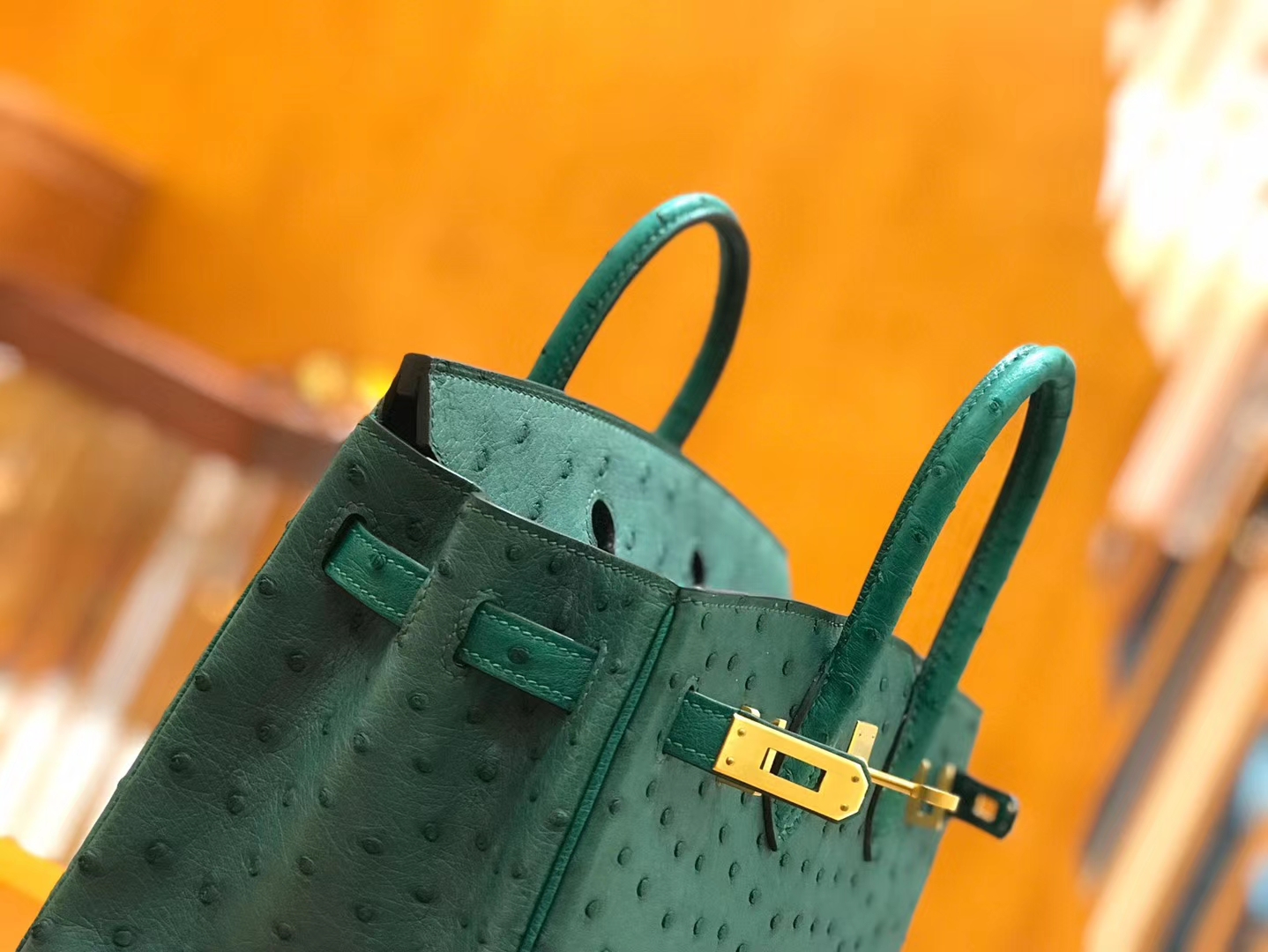Hermès（爱马仕）Birkin 25cm 缇香绿拼墨绿 鸵鸟皮 全手工缝制