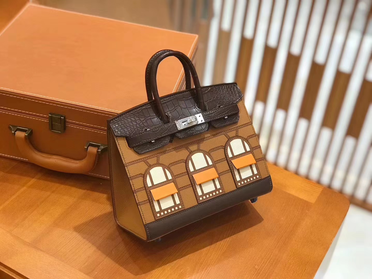 Hermès（爱马仕）Birkin 20cm 限量版小房子 金棕色 Epsom拼鳄鱼皮 顶级全手缝工序