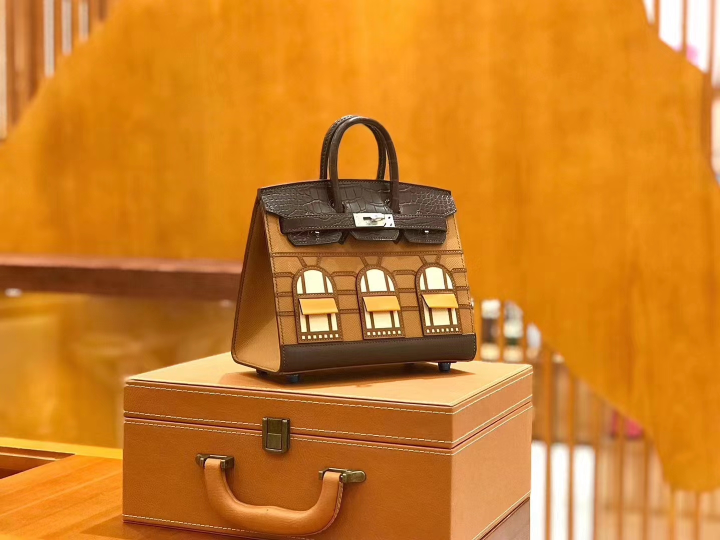 Hermès（爱马仕）Birkin 20cm 限量版小房子 金棕色 Epsom拼鳄鱼皮 顶级全手缝工序